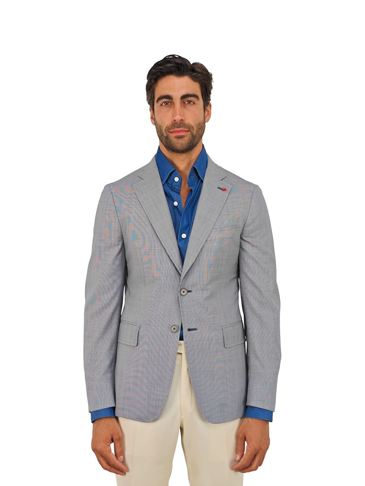 $4850 ISAIA NAPOLI Blue Houndstooth  Sport Coat Fine Wool 38 US / 48 EU 8R