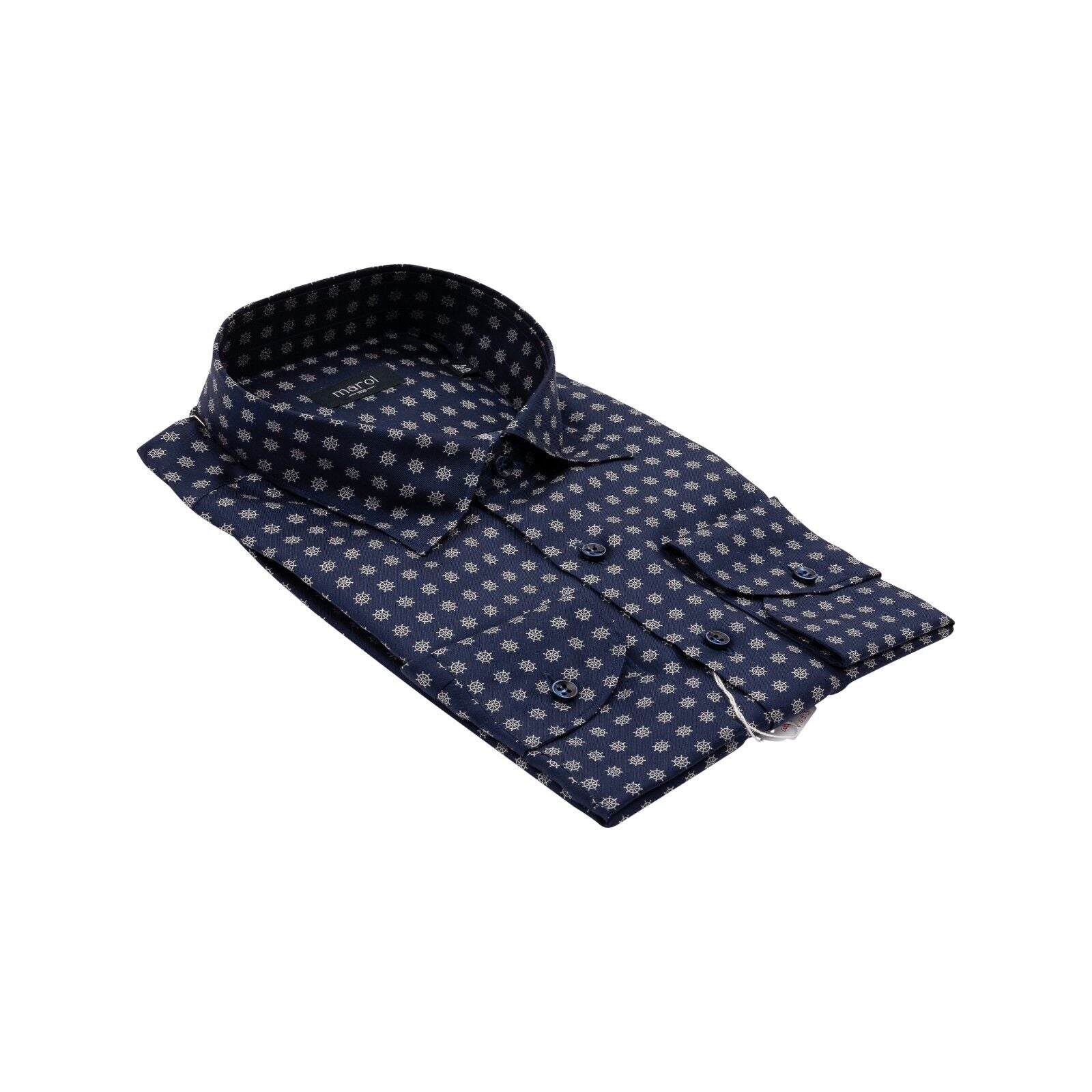 1400$ MAROL BOLOGNA Shirt Blue  "Rudder" 100% COMO SILK Satin  15.75 - 40