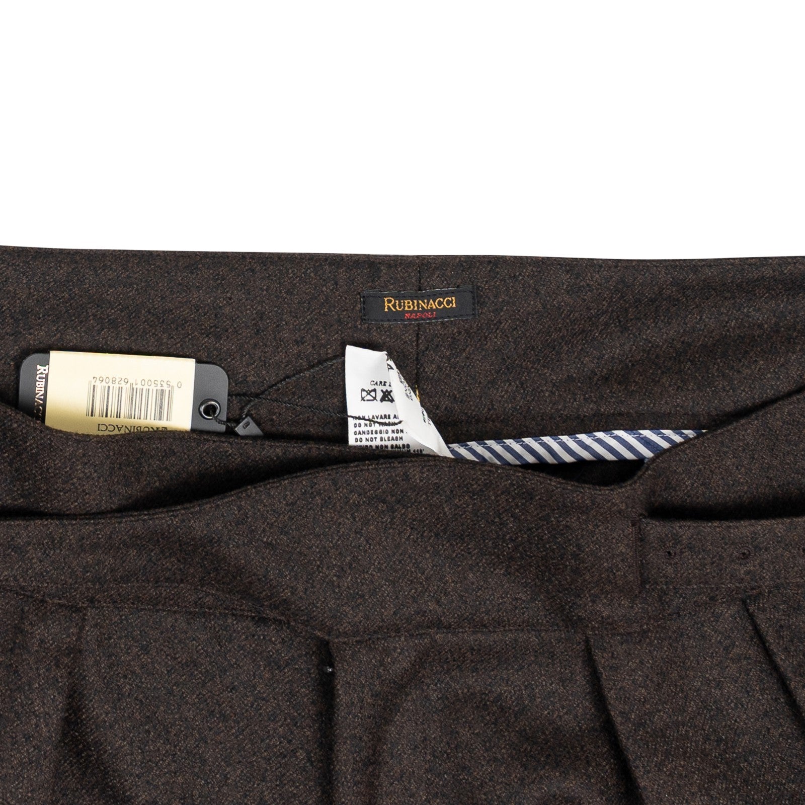 670$ RUBINACCI NAPOLI "Manny" Brown High Rise Pant Flannel Wool 38 US / 54 EU