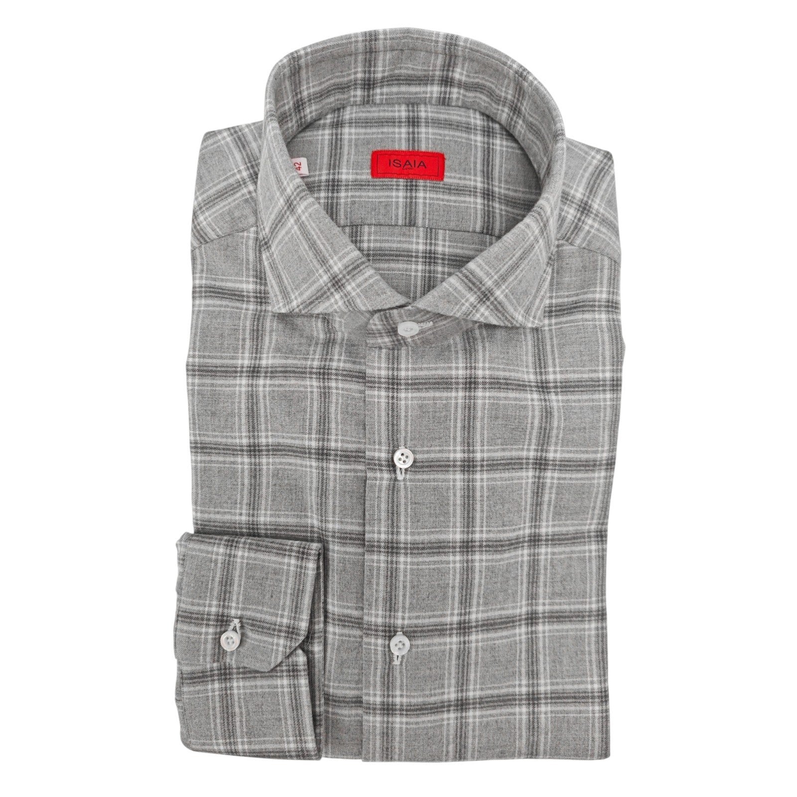 730$ ISAIA "Mix" Dress Shirt Gray Checks Hand-Sewn Flannel Cotton 16.5 - 42