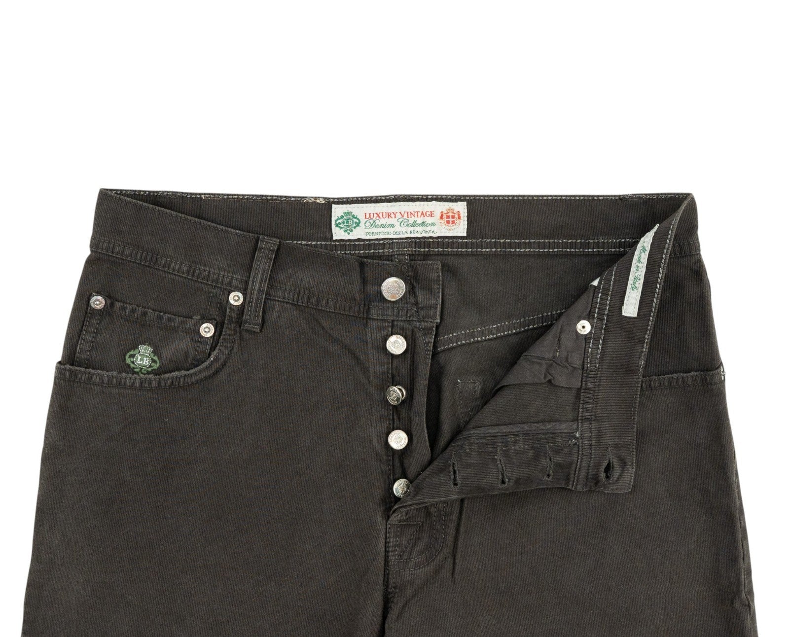 415$ LUIGI BORRELLI NAPOLI Dark Brown Denim Jeans Pant Cotton 33 US / 49EU
