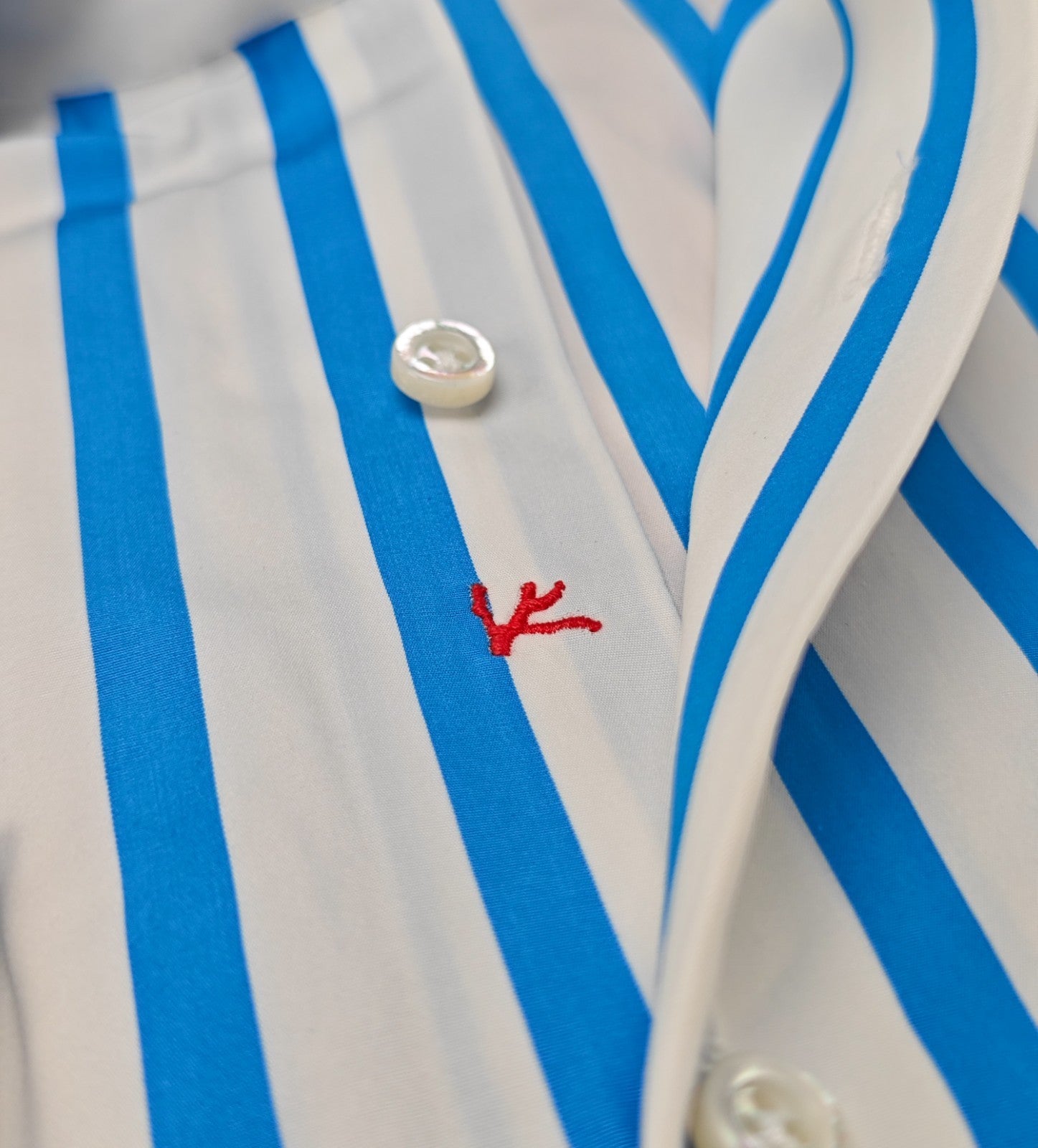 730$ ISAIA NAPOLI "Mix" Blue / White Dress Shirt Striped Cotton 16 - 41