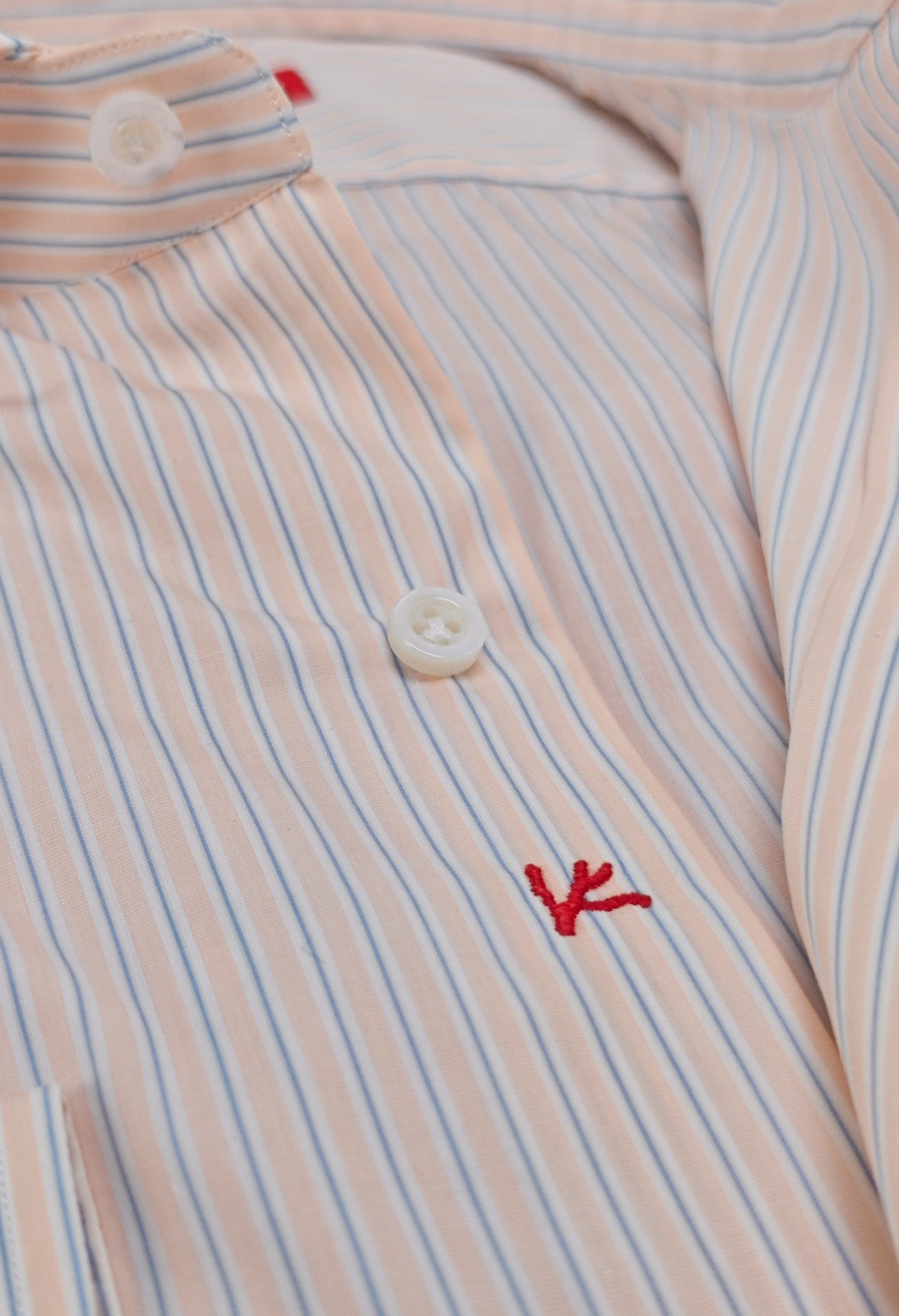 730$ ISAIA NAPOLI "Mix" Dress Shirt Salmon Striped Fine Cotton 15 - 38