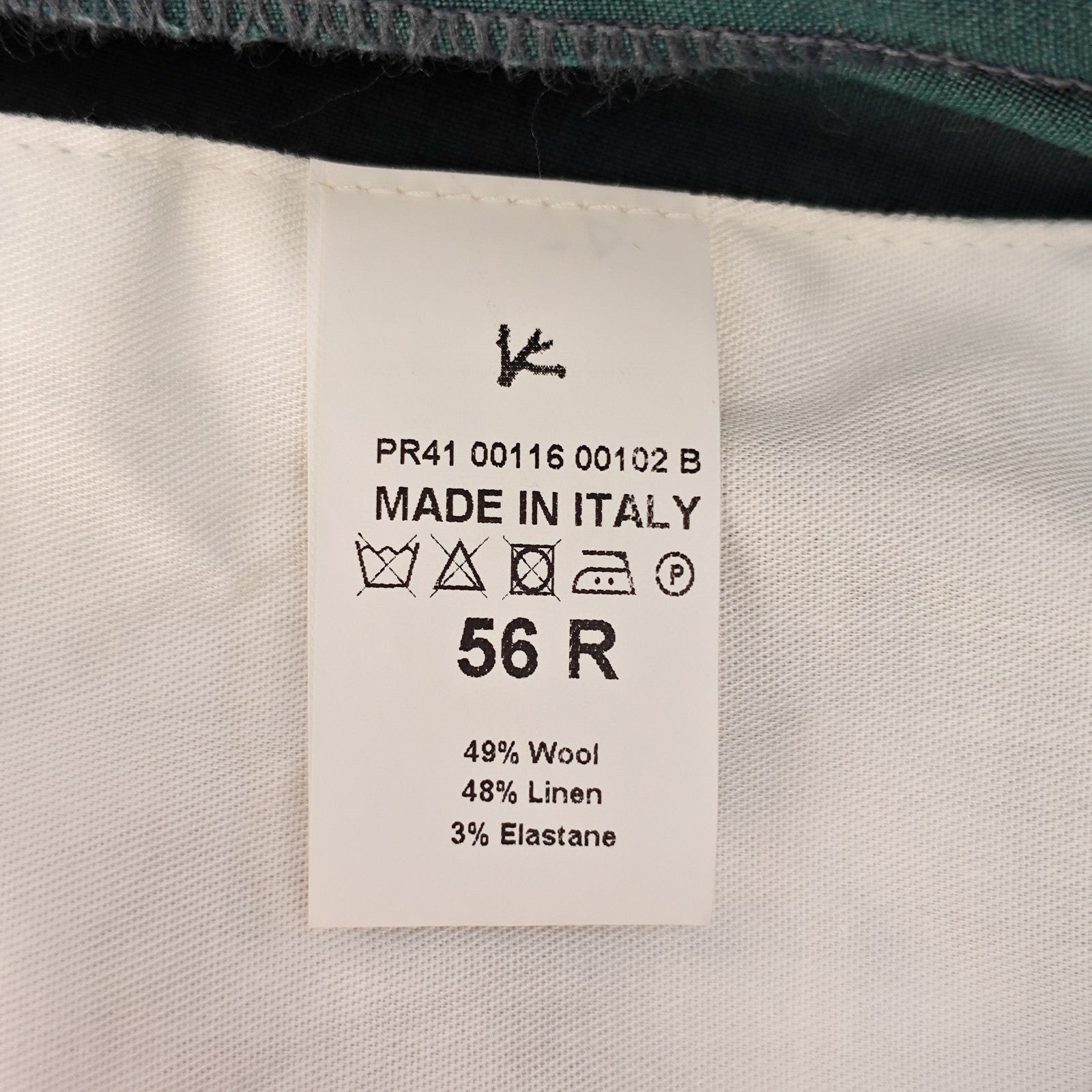 1550$ ISAIA Hand-Sewn Tapered Dress Pant Wool Linen Aquamarine 40 US / 56 EU 7R