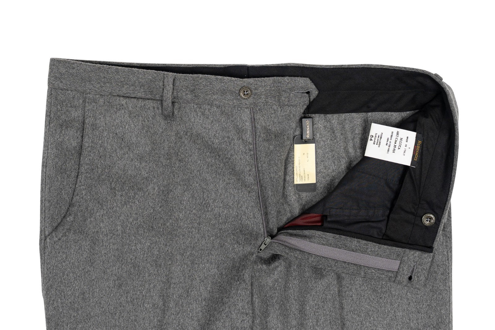 750$ RUBINACCI NAPOLI Gray Dress Pant 100% Cashmere 38 US / 54 EU Made in Napoli