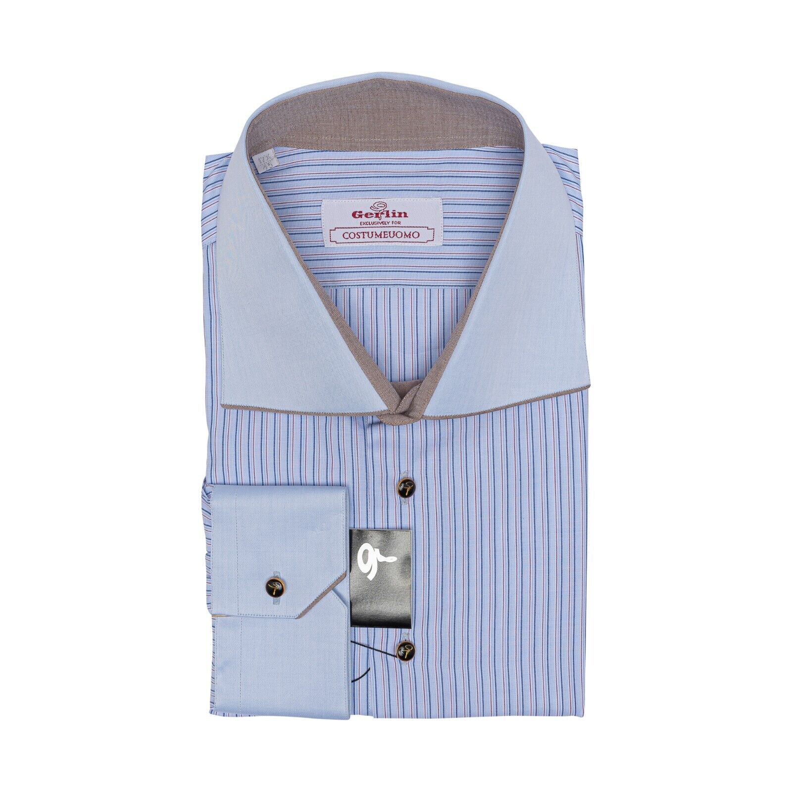 690$ LUXURY GERLIN Shirt Striped Blue "VESUVIO" Cotton 2F ZILLI