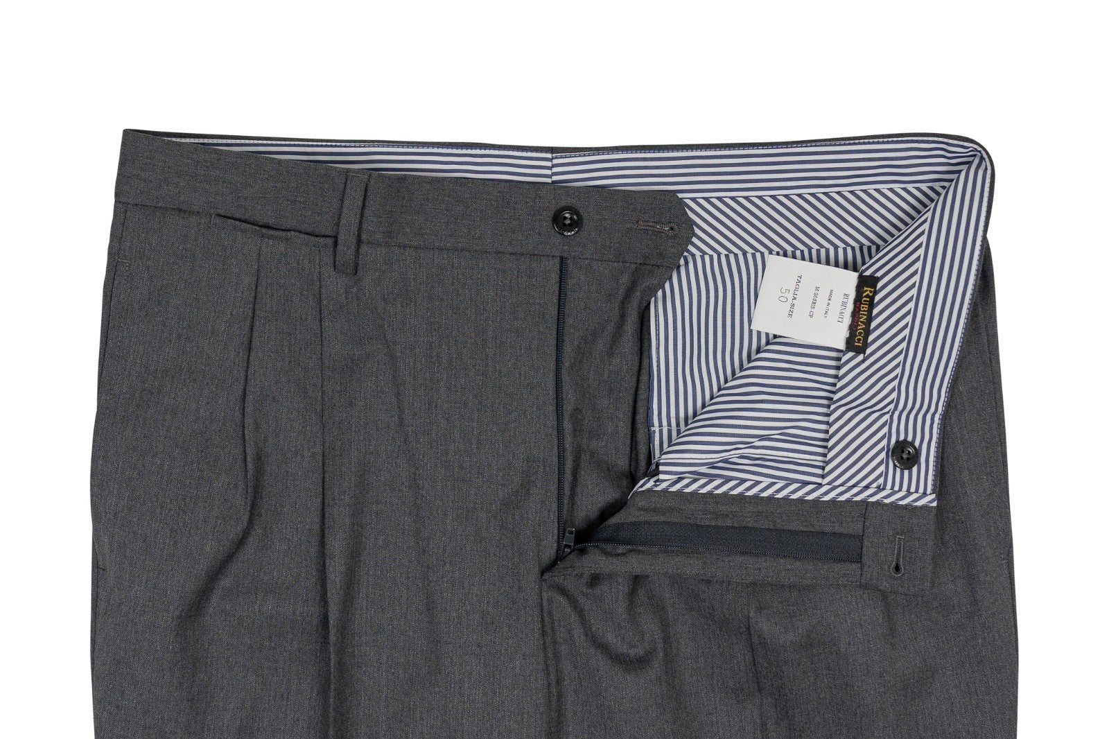 670$ RUBINACCI NAPOLI Gray Trouser Pant Worsted Wool 34 US / 50 EU