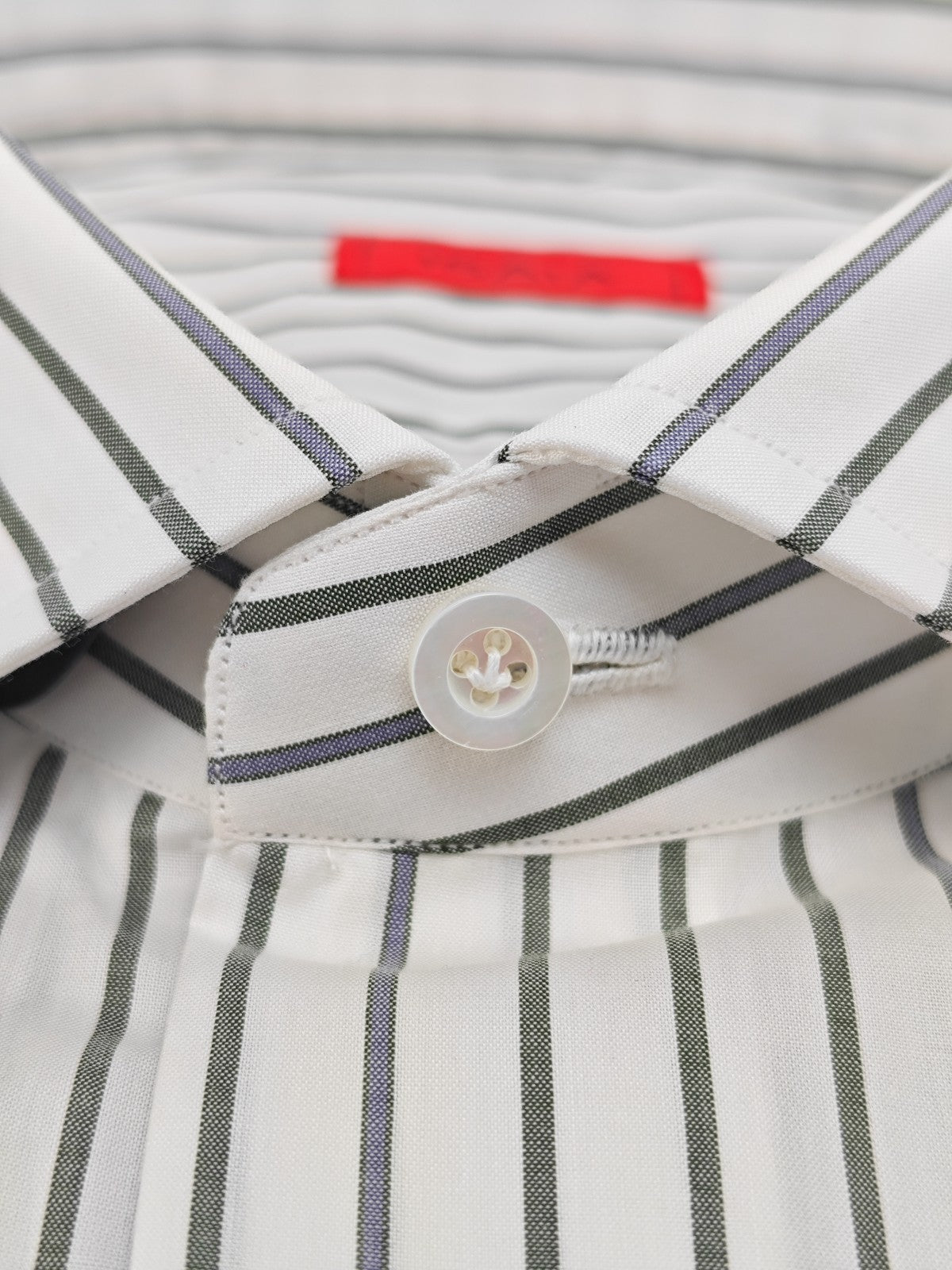 730$ ISAIA NAPOLI "Mix" Dress Shirt White Striped Lightwheight Cotton 16 - 41