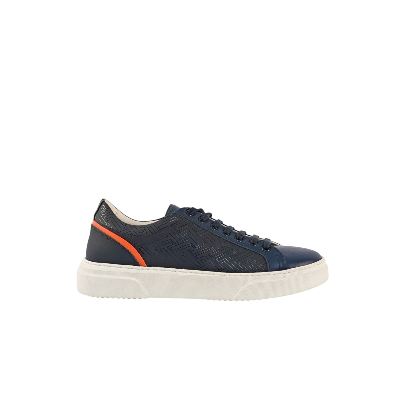 700$ TESTONI Sneaker Weaving Calf Navy Blue & Orange 8 UK  / 9 US / 42 IT