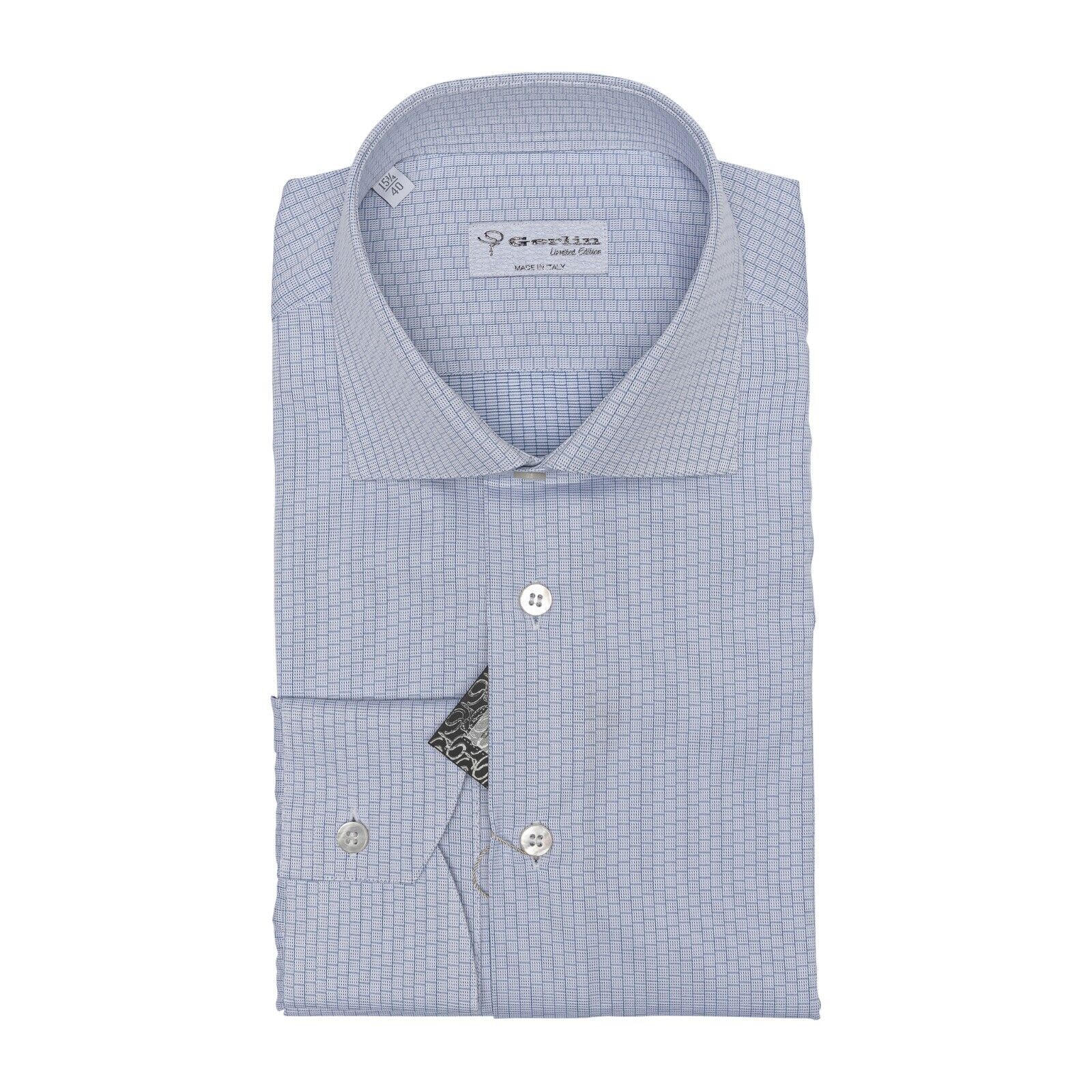 690$ LUXURY GERLIN Shirt Light Blue ALUMO Jacquard Cotton 4N ZILLI