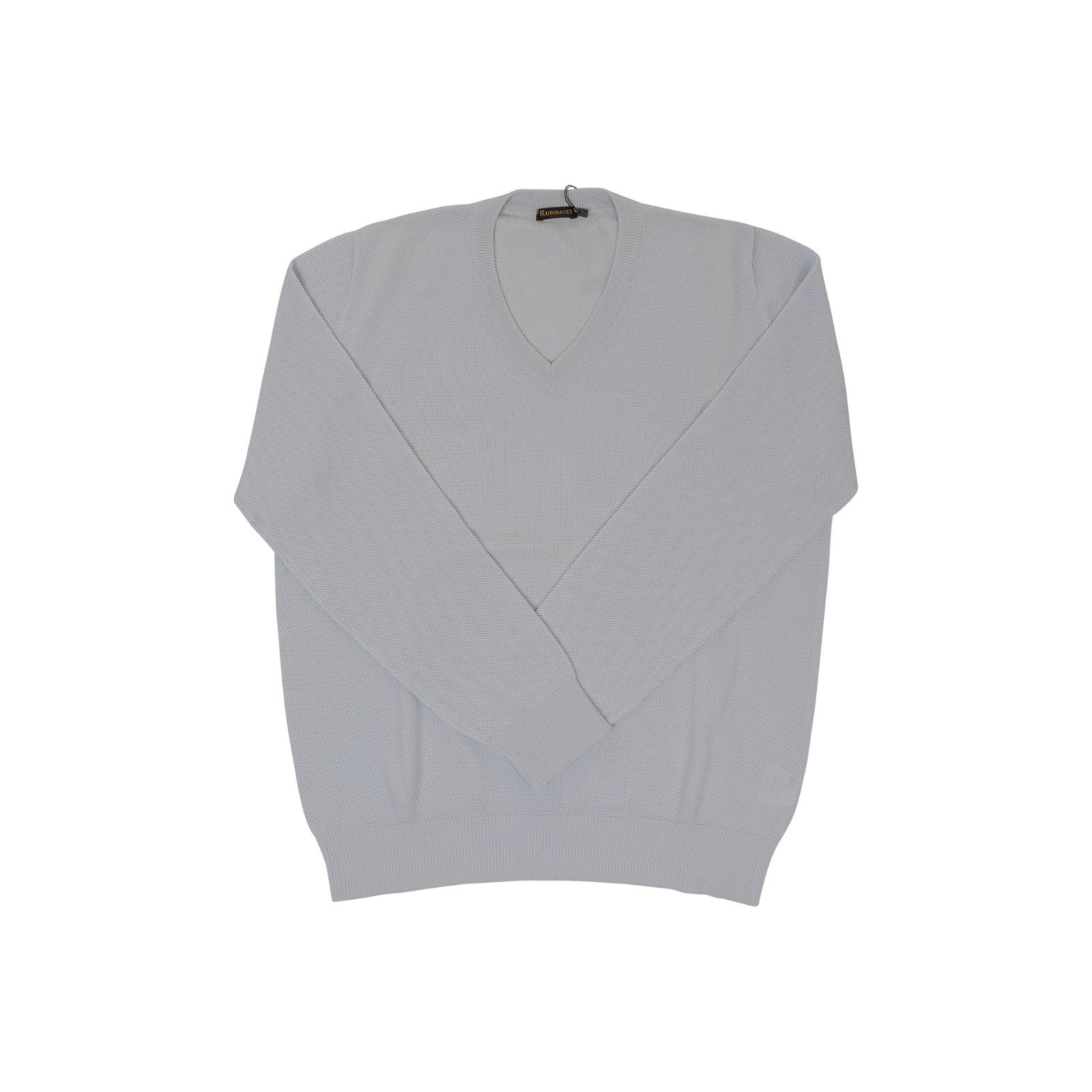 420$ RUBINACCI NAPOLI Ice Blue Sweater V-Neck Knit Cotton