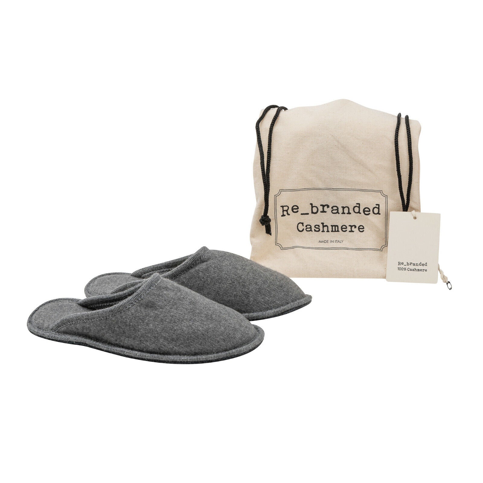 Italian Luxury Re_branded Cashmere Slippers Pure Cashmere Grey Made in Italy