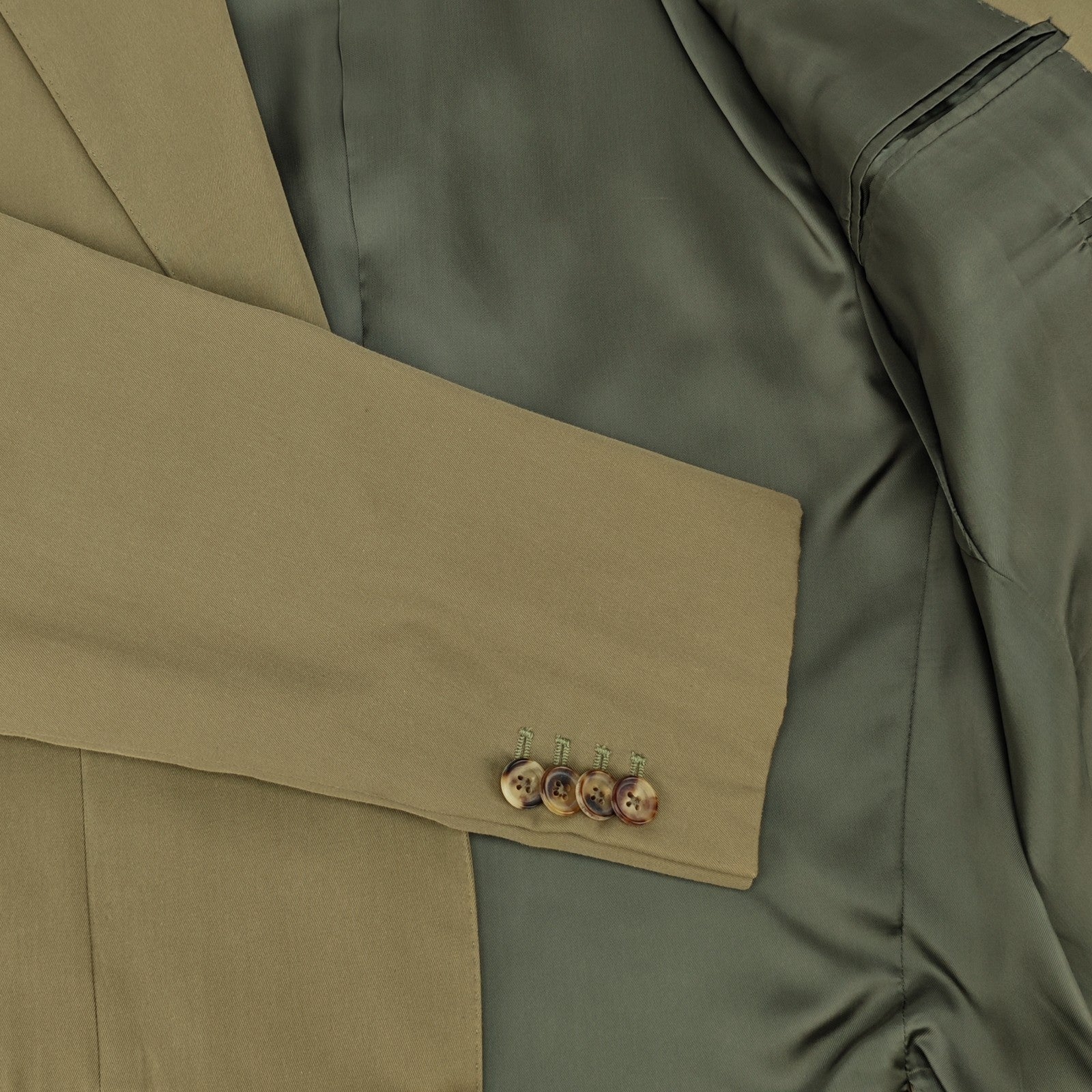 1400$ RAFFAELE CARUSO 3/2 Roll Suit Cotton Handmade Green Olive 36 US / 46 IT
