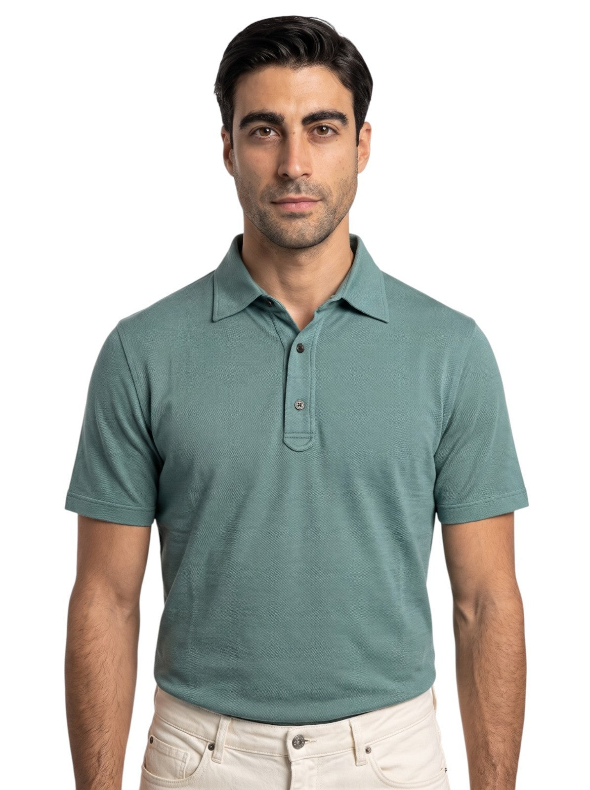 1100$ ISAIA NAPOLI Aquamarine Polo Handmade Short Sleeve Knit Wool Size S