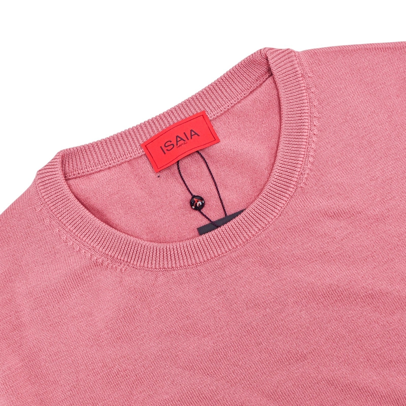 1425$ ISAIA NAPOLI Logo Pink Crewneck Sweater Knit Wool Size S