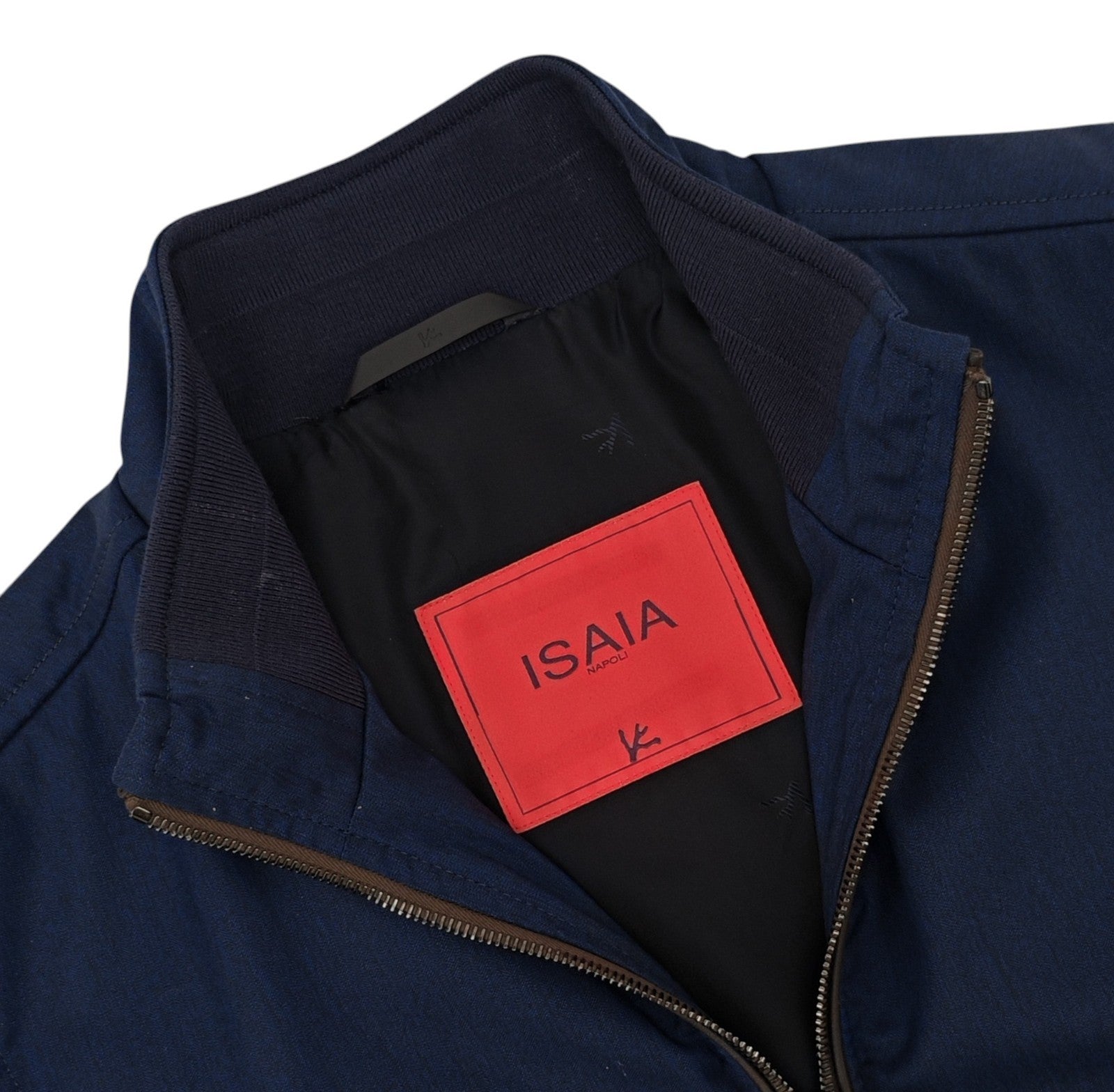 2790$ ISAIA NAPOLI Blue Vest Jacket Techno Wool + Leather 40 US / 50 EU