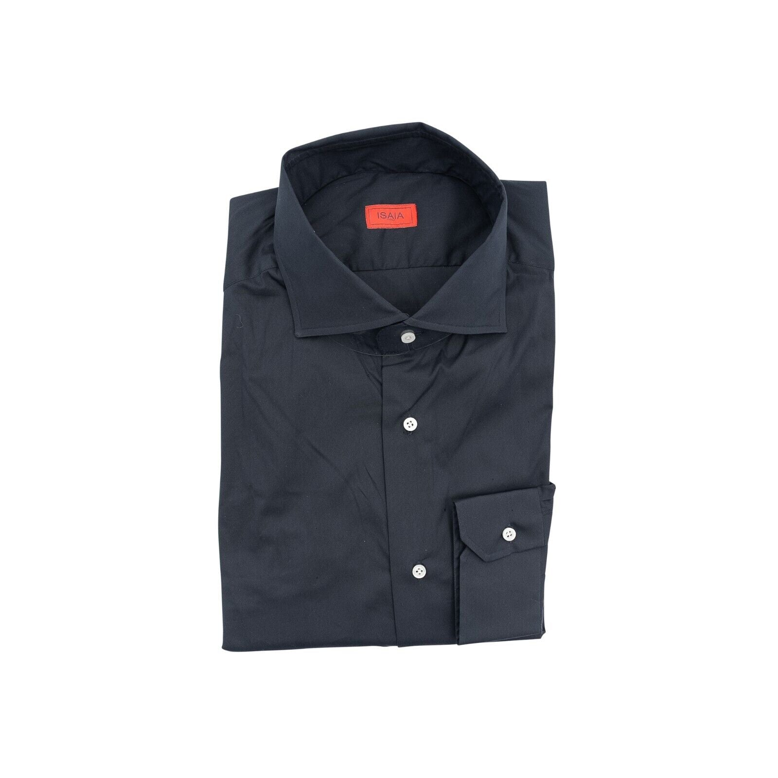 690$ ISAIA NAPOLI Blue Navy Hand-Sewn Solid Shirt Fine Cotton 17.5 - 44