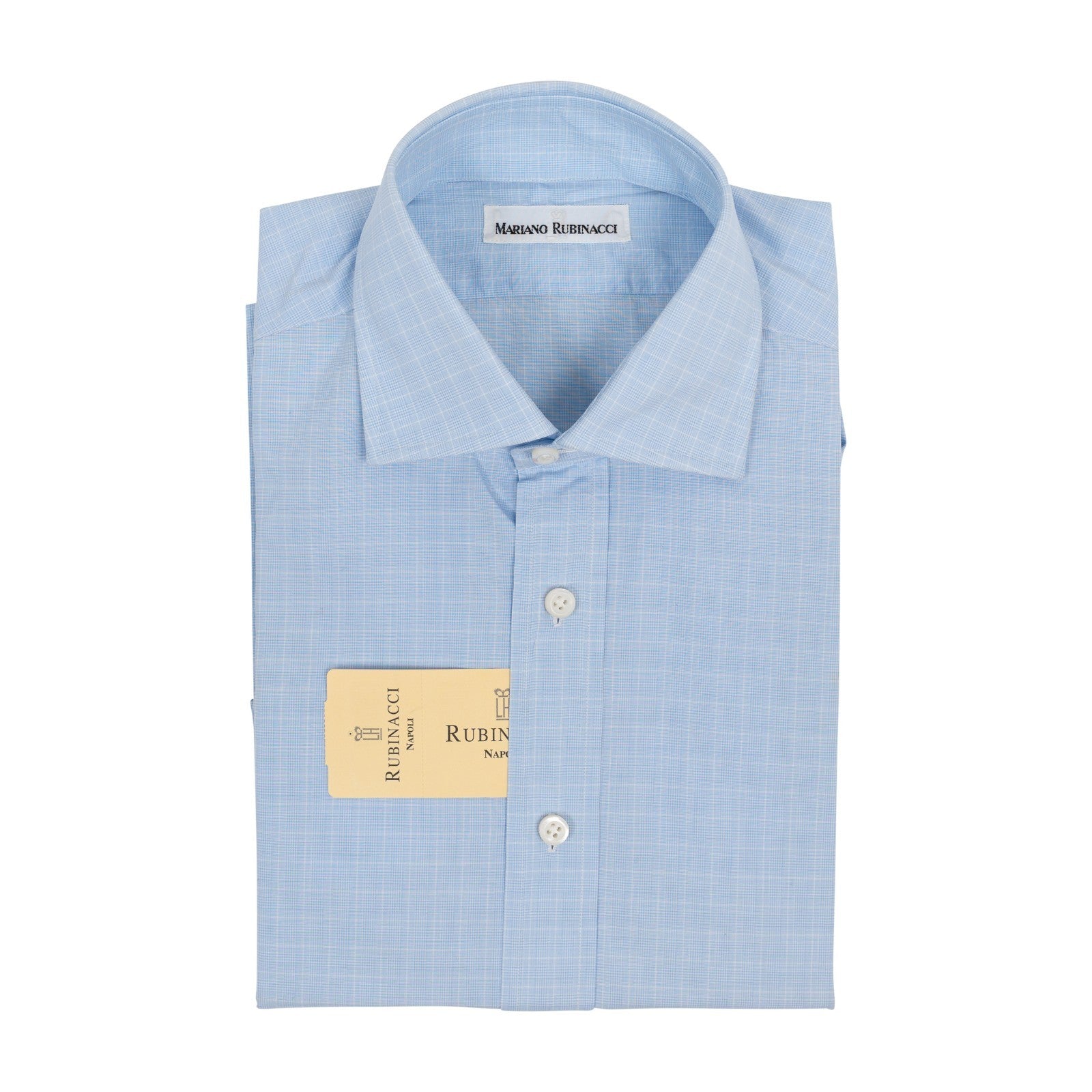 520$ RUBINACCI NAPOLI Blue Hand-Sewn Checks  Shirt Cotton Classic Fit   8T