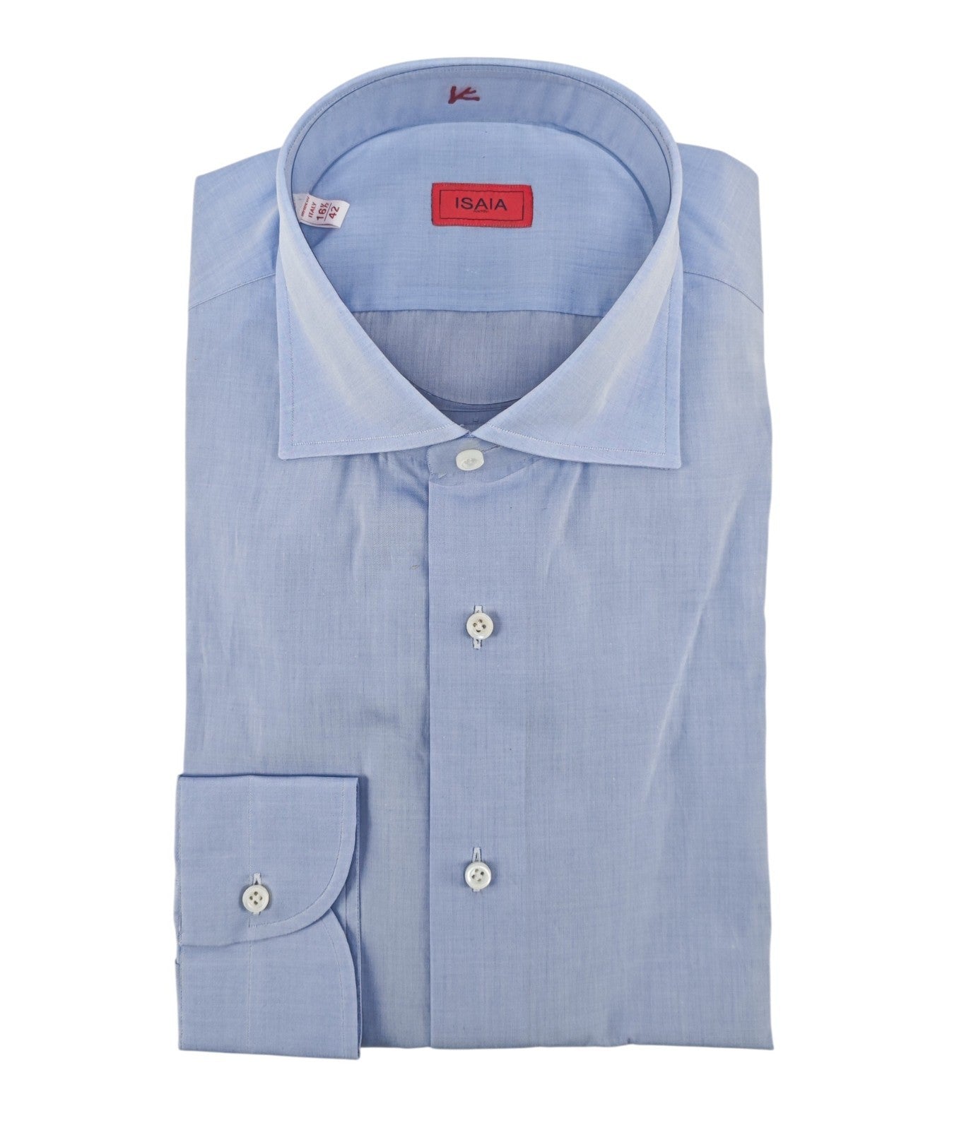 780$ ISAIA "Mix" Dress Shirt Light Blue Solid Lightwheight Cotton 16.5 - 42