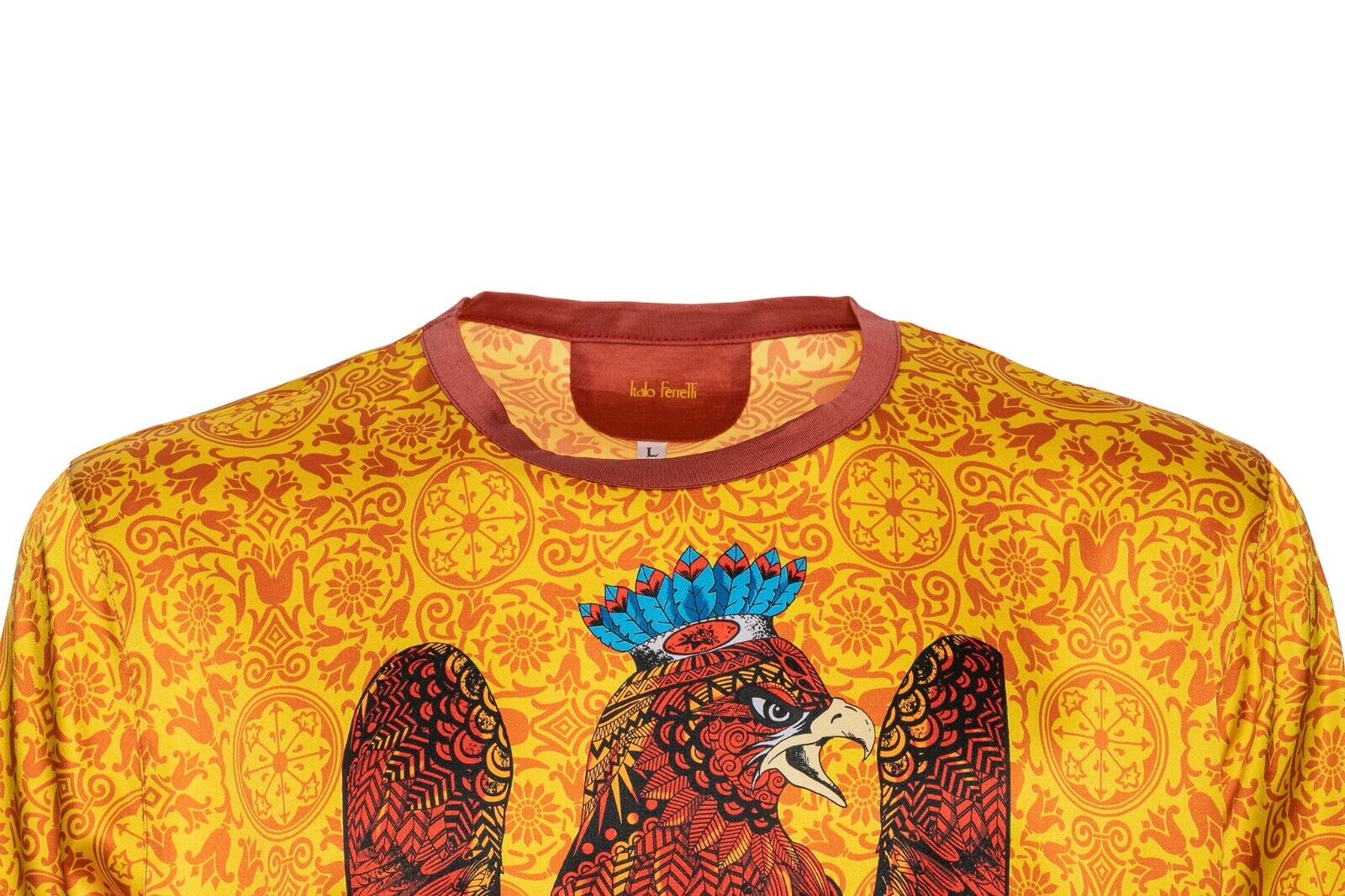 750$ ITALO FERRETTI T-Shirt  "ACE OF COINS" 100% Silk COMO Size L ZILLI