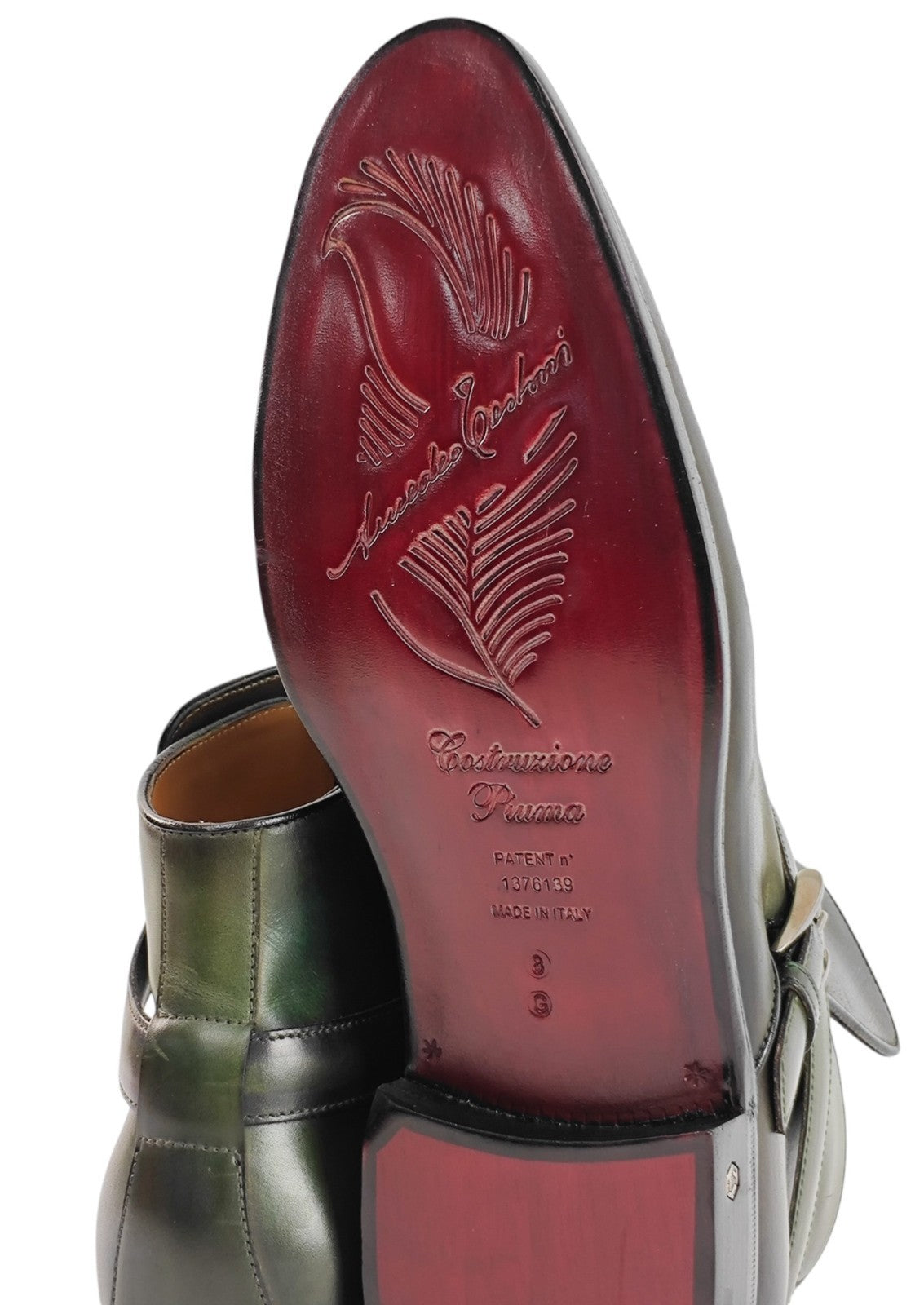 1650$ TESTONI "Piuma" Ankle Boot Hand Patina Calf Green Forest 8 UK  9 US  42 IT