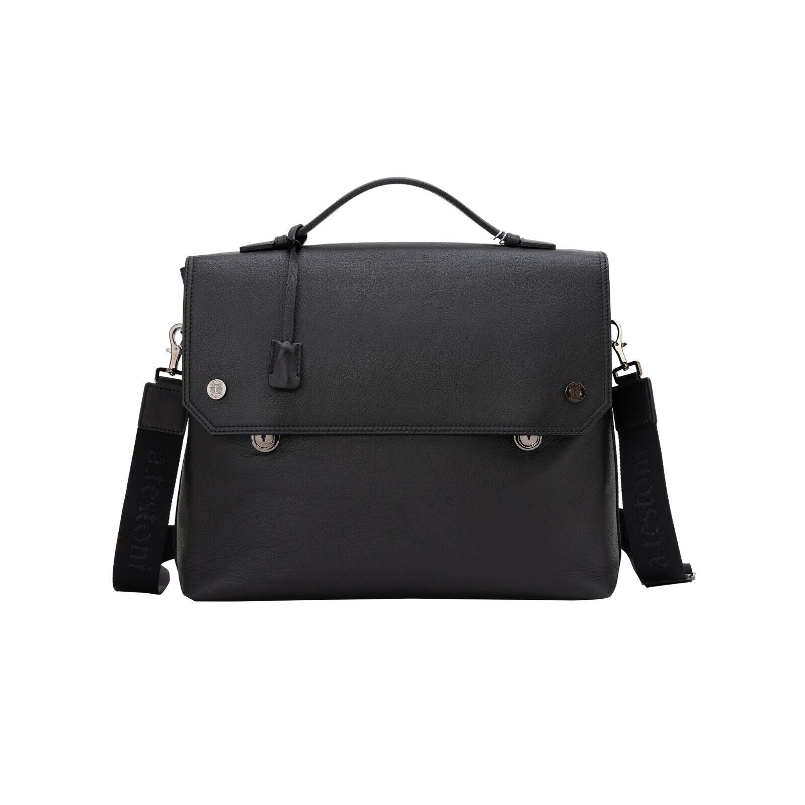 $780 Testoni Bologna Briefcase PC Case Luxury Black Easy Calf + Shoulder Strap