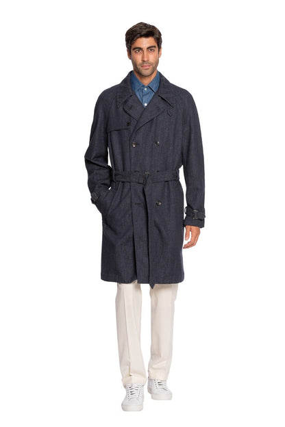$2200 BOGLIOLI Double Breasted Blue Trench Coat Cashmere Blend 42 US / 52 EU