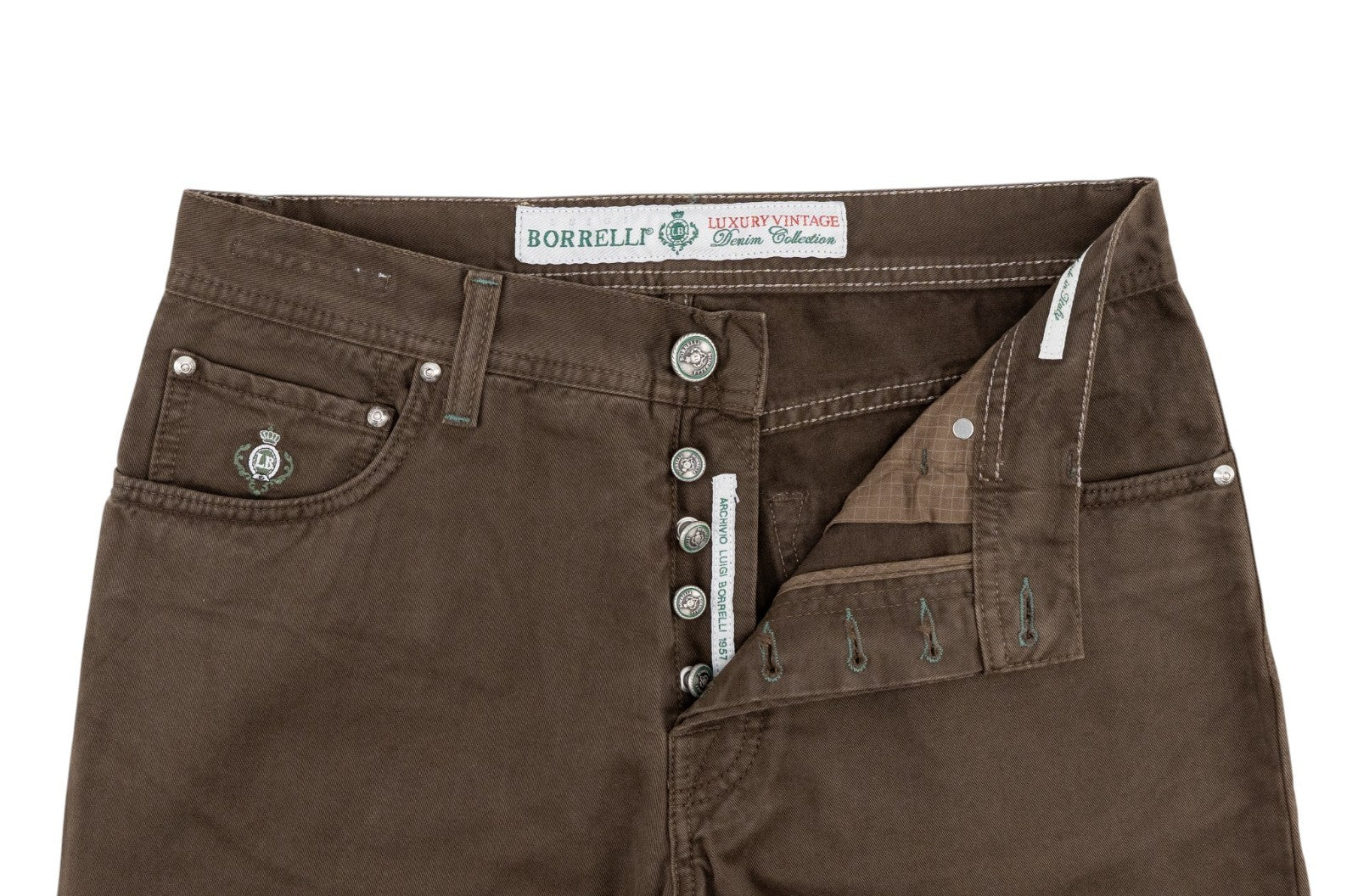 415$ LUIGI BORRELLI NAPOLI Brown Denim Jeans Pant Cotton 34 US / 50 EU - Regular