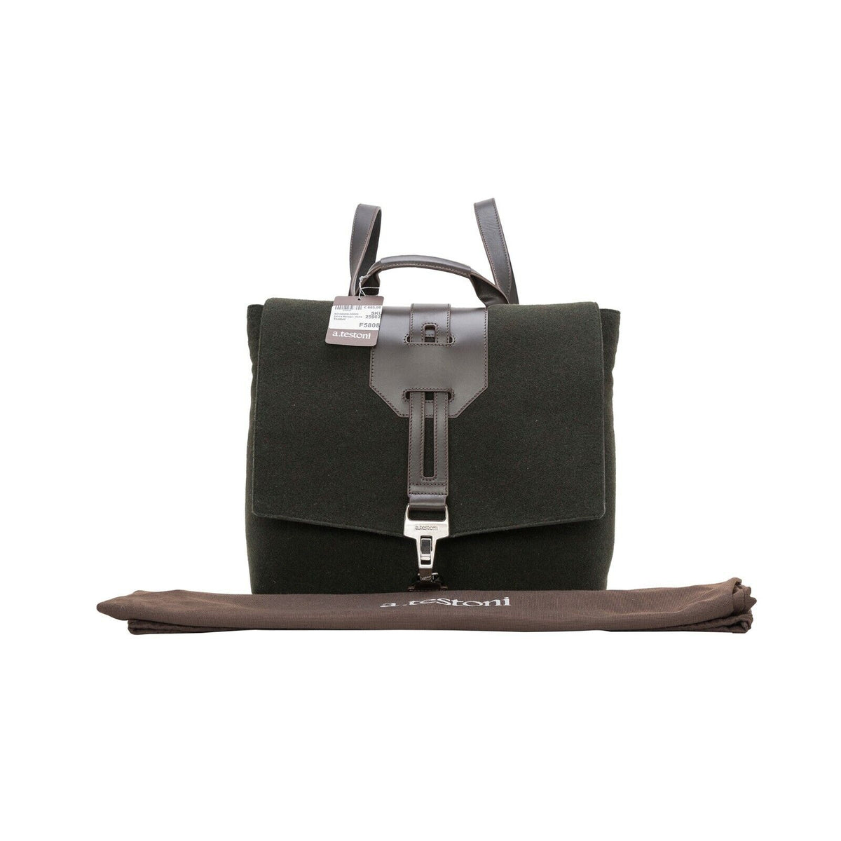 $820 Testoni Bologna Messenger Bag Backpack Loden Wool + Tosco Calf 