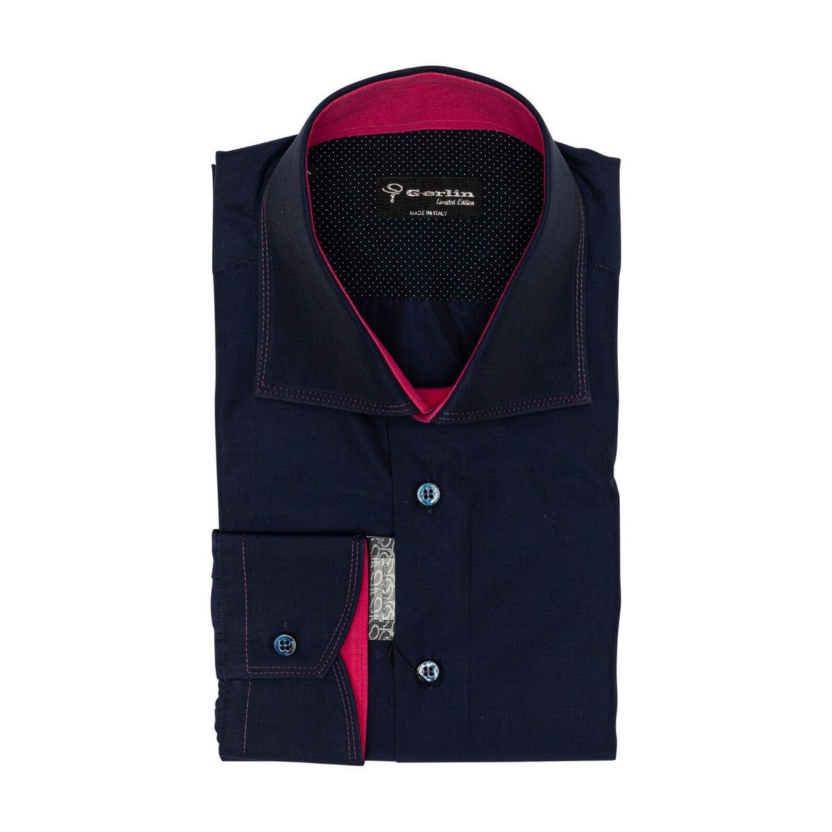 690$ LUXURY GERLIN Shirt Blue "SILK THREADS" ALUMO Cotton 16 41 4B ZILLI