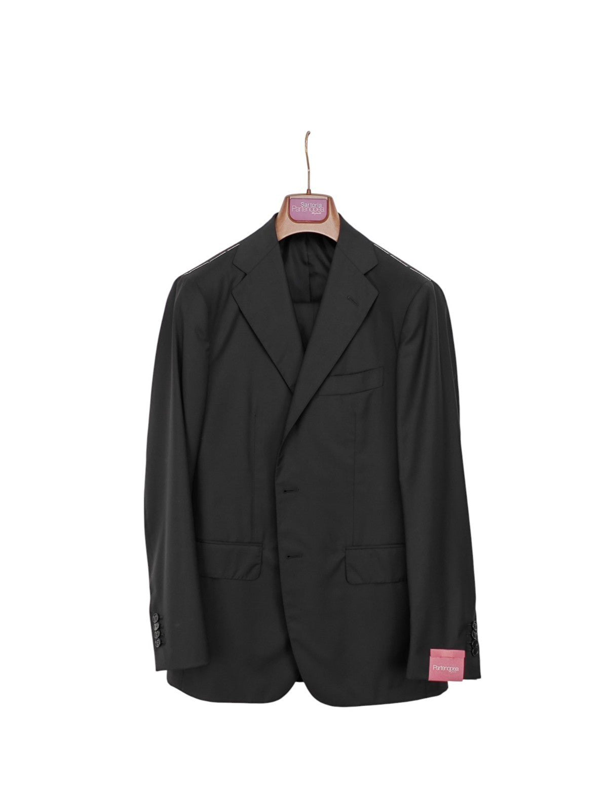 $2500 SARTORIA PARTENOPEA NAPOLI Handmade Black Suit Wool  38 US / 48 EU 6R