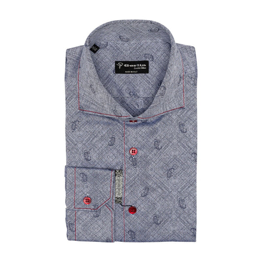 690$ LUXURY GERLIN Shirt Blue Jacquard Cotton 16 - 41 1A ZILLI