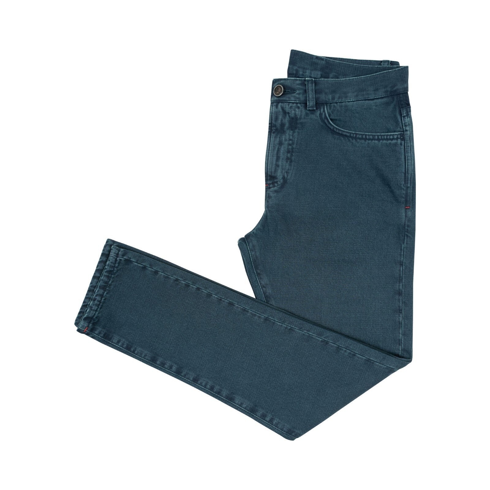 690$ ISAIA "Barchetta Denim" Bottle Green Pant Drill Dyed Cotton 32 US / 48 EU