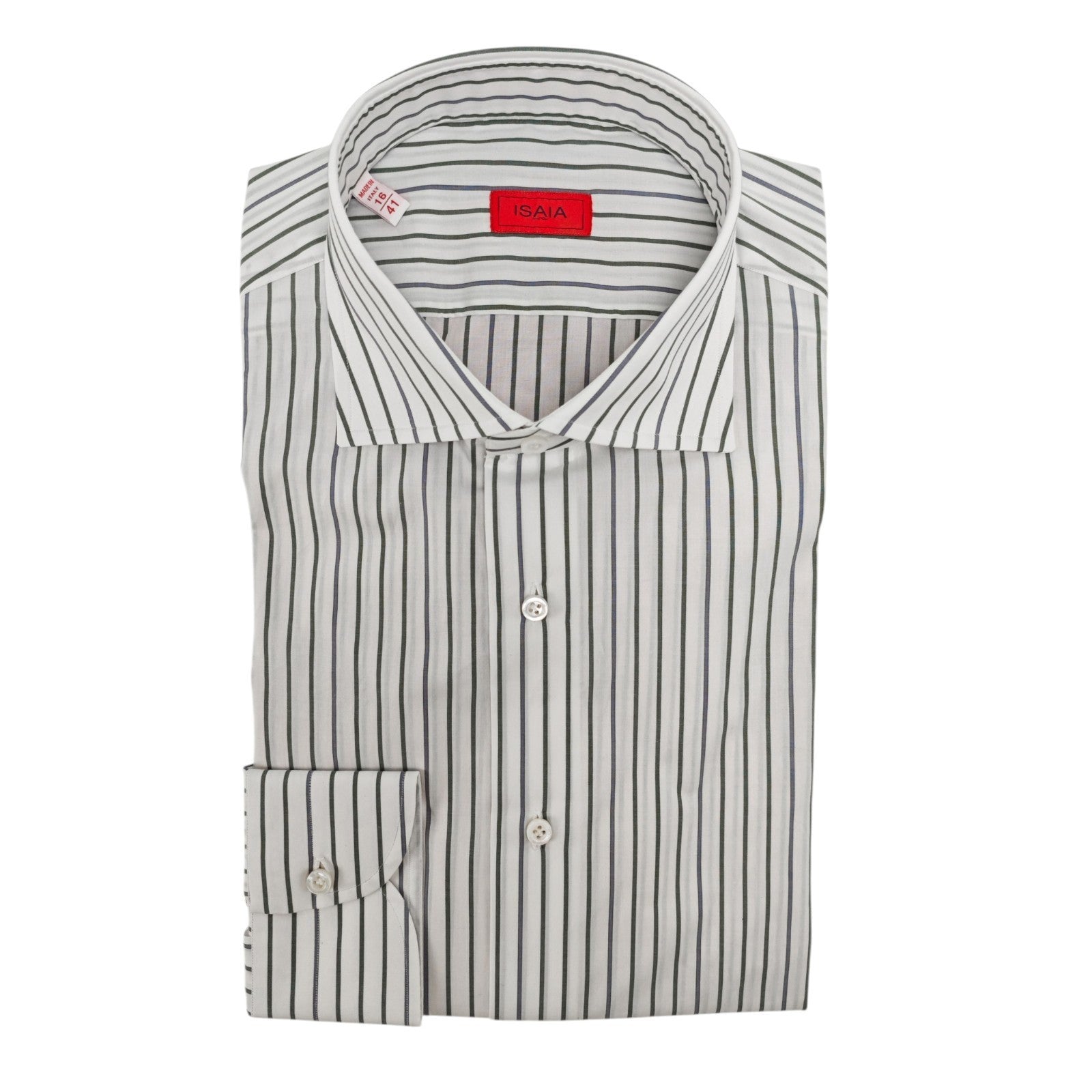 730$ ISAIA NAPOLI "Mix" Dress Shirt White Striped Lightwheight Cotton 16 - 41