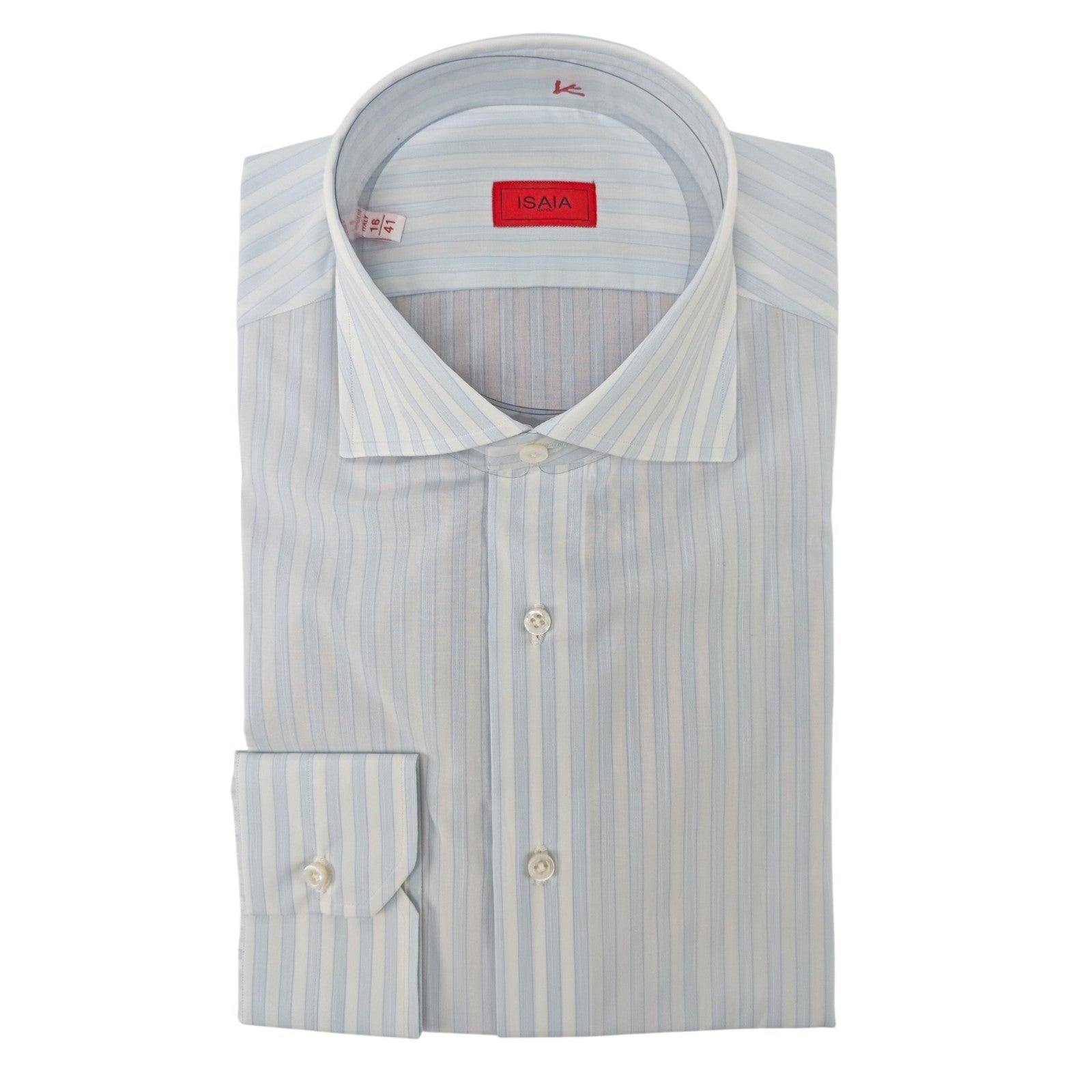 730$ ISAIA "Mix" Dress Shirt Light Blue / White Striped Fine Cotton 16 - 41