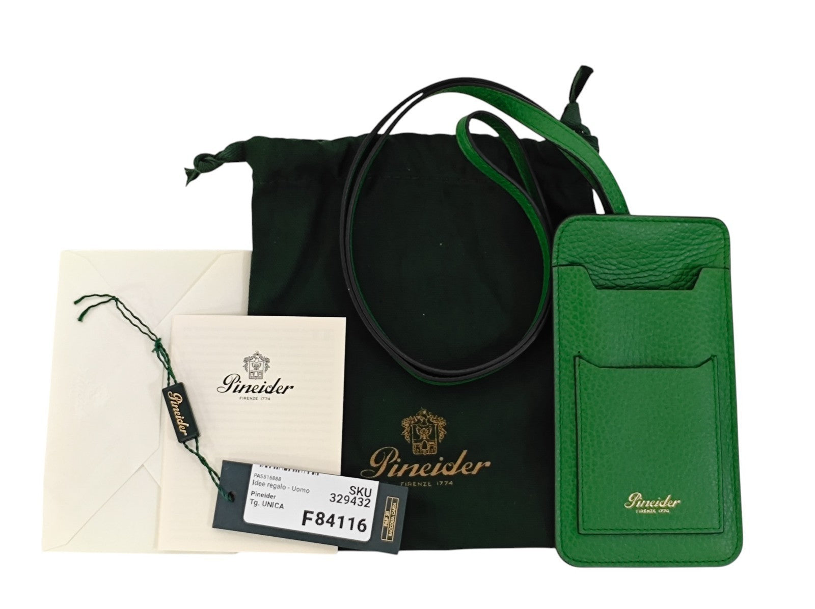 240$ PINEIDER FIRENZE 1774 Bottolato Necklace Double Pen Holder Grain Calf Green
