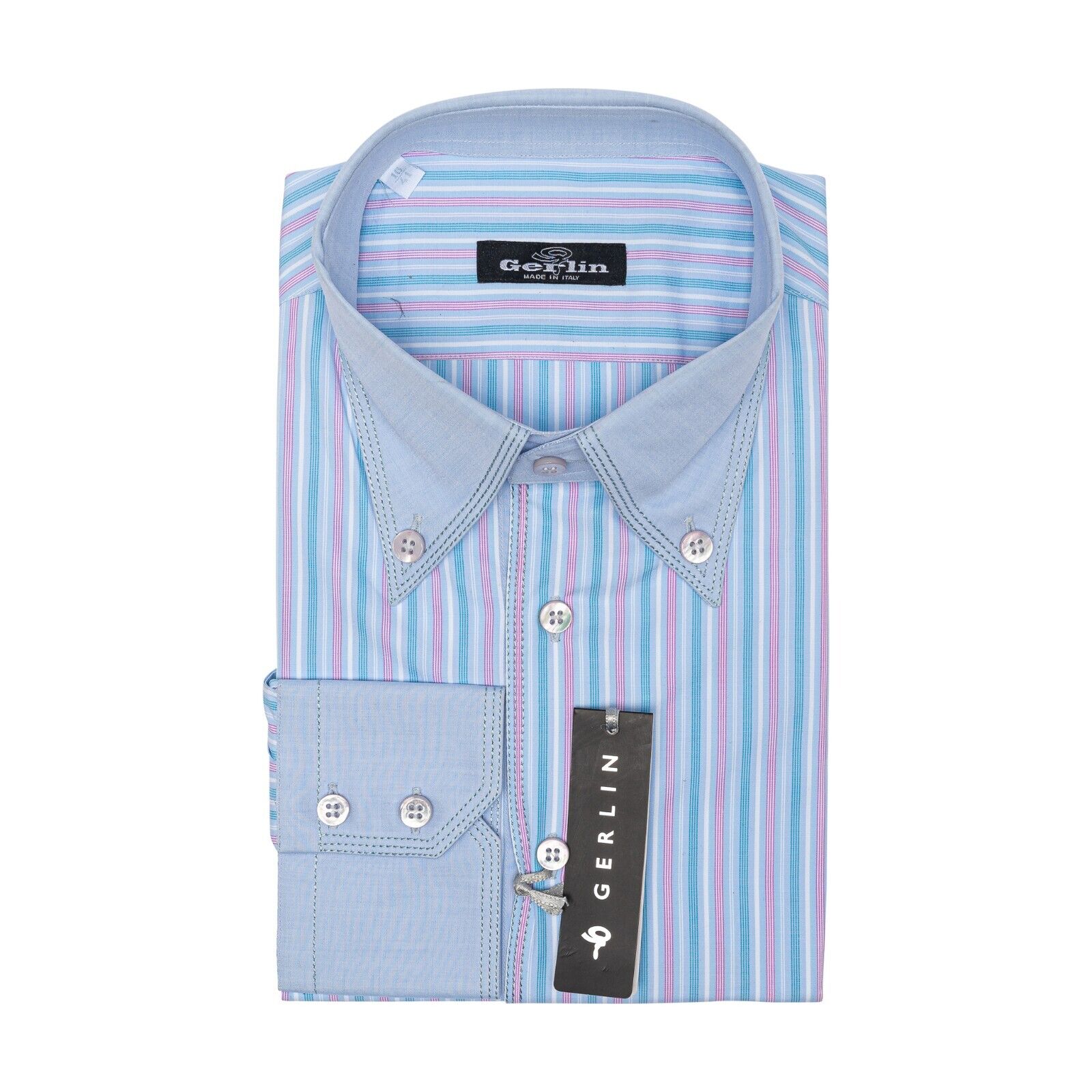 690$ LUXURY GERLIN Shirt Button Down Striped Cotton 16 - 41  - 7G BIJAN