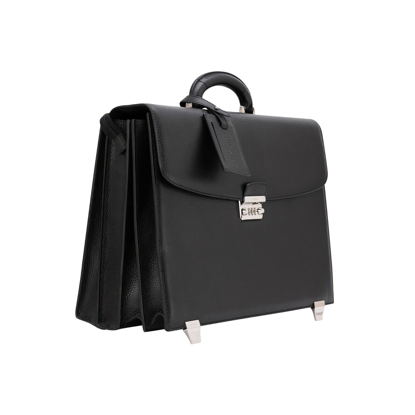 $2890 Testoni Bologna Trolley Briefcase PC Case Black Bright Karibu Calf 