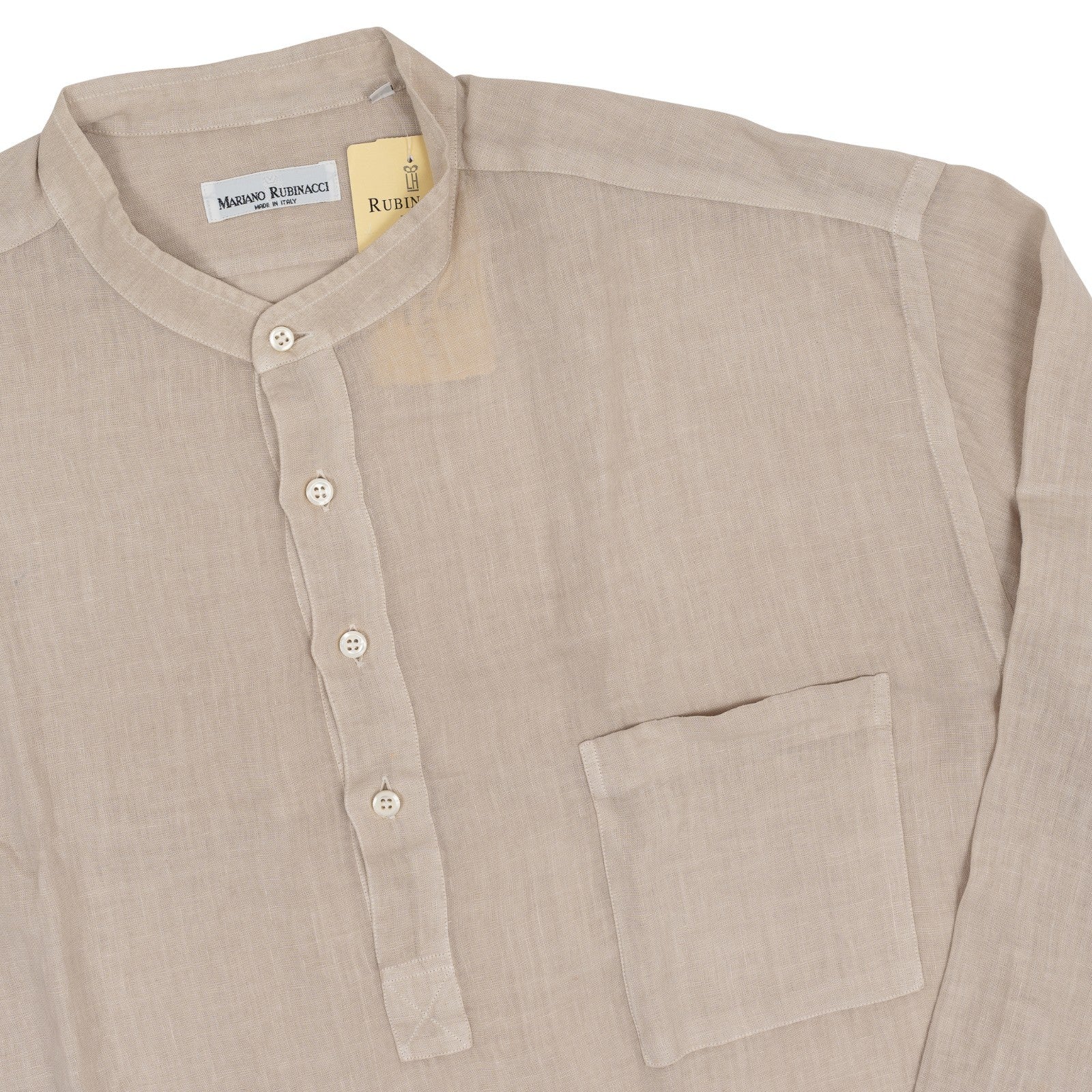 520$ RUBINACCI NAPOLI Beige Hand-Sewn Popover Shirt 100% Linen Classic Fit  Sz L