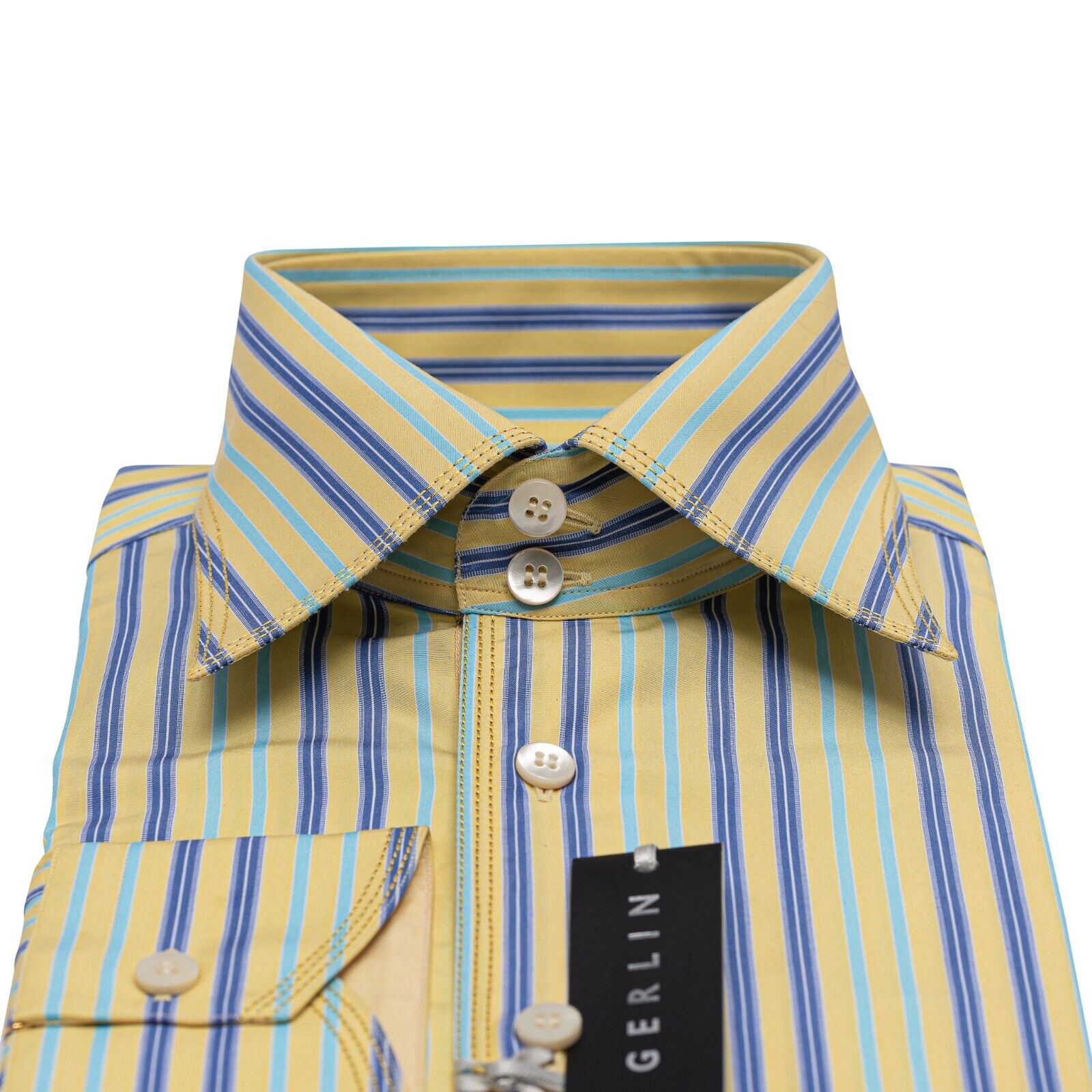 690$ LUXURY GERLIN Shirt Striped TRIPLE STITCHING Cotton 16  41 1C ZILLI