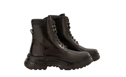 1620$ GIORGIO ARMANI Combat Boots Shoes Chocolate Leather 5.5 UK 6.5 US 39.5 IT