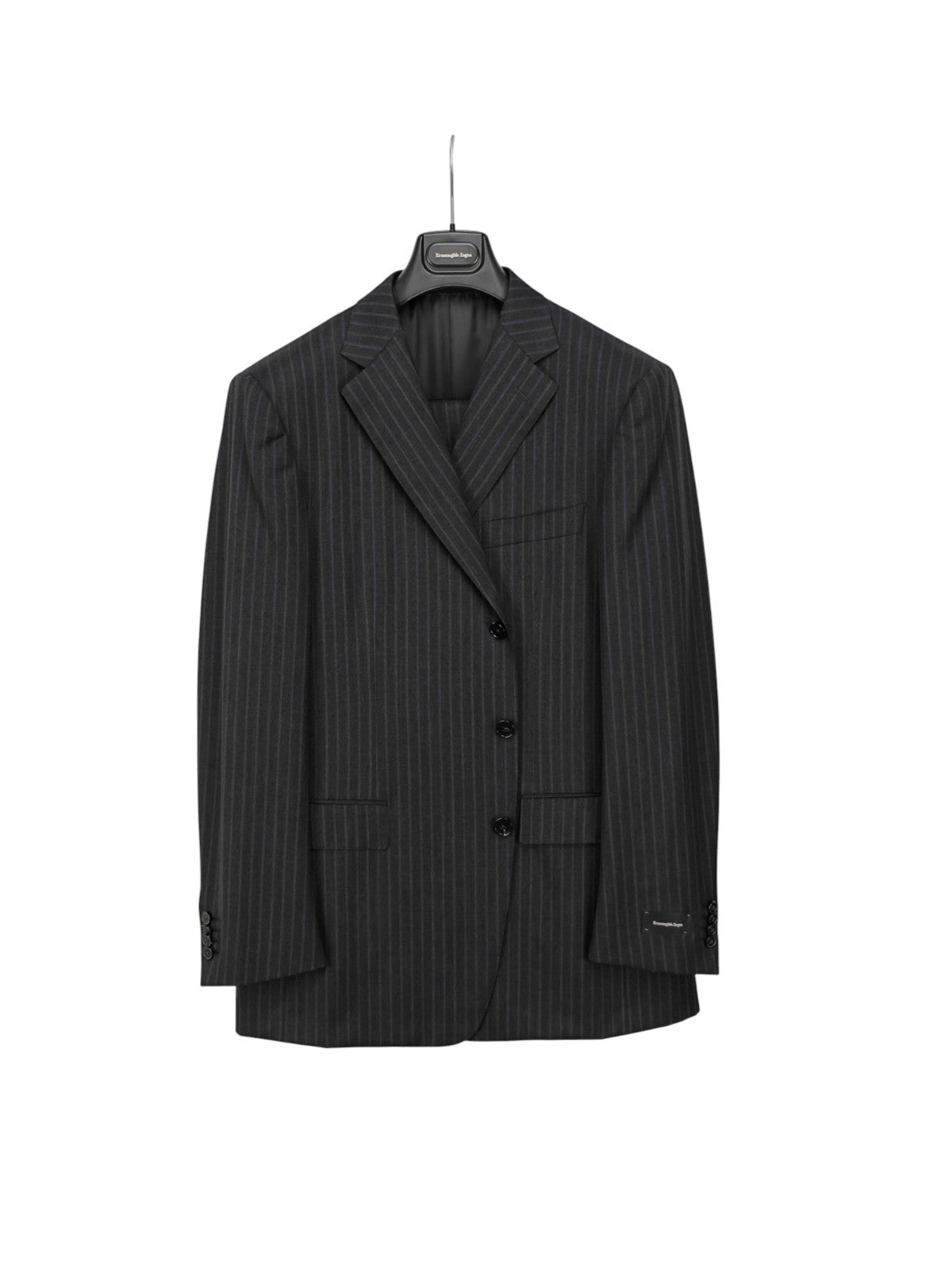 $4650 ERMENEGILDO ZEGNA Dark Gray / Blue Striped Suit Wool  42 US / 52 EU  R