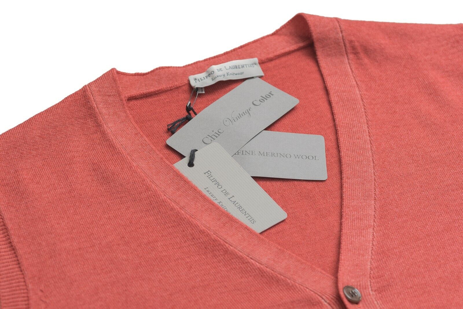 FILIPPO DE LAURENTIIS Peach Sweater Cardigan Extrafine Merino Wool Made in Italy