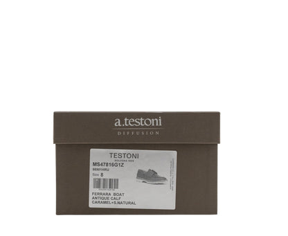 900$ TESTONI Ferrara Boat Loafer Shoes Antique Calf Caramel 8 UK / 9 US / 42 IT