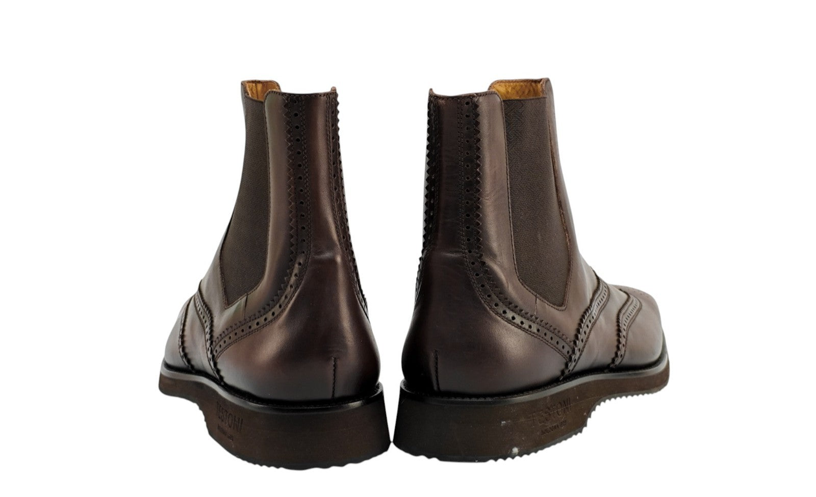 1400$ TESTONI Cigar Chelsea Boot Brogue Antique Calf  8 UK / 9 US / 42 IT