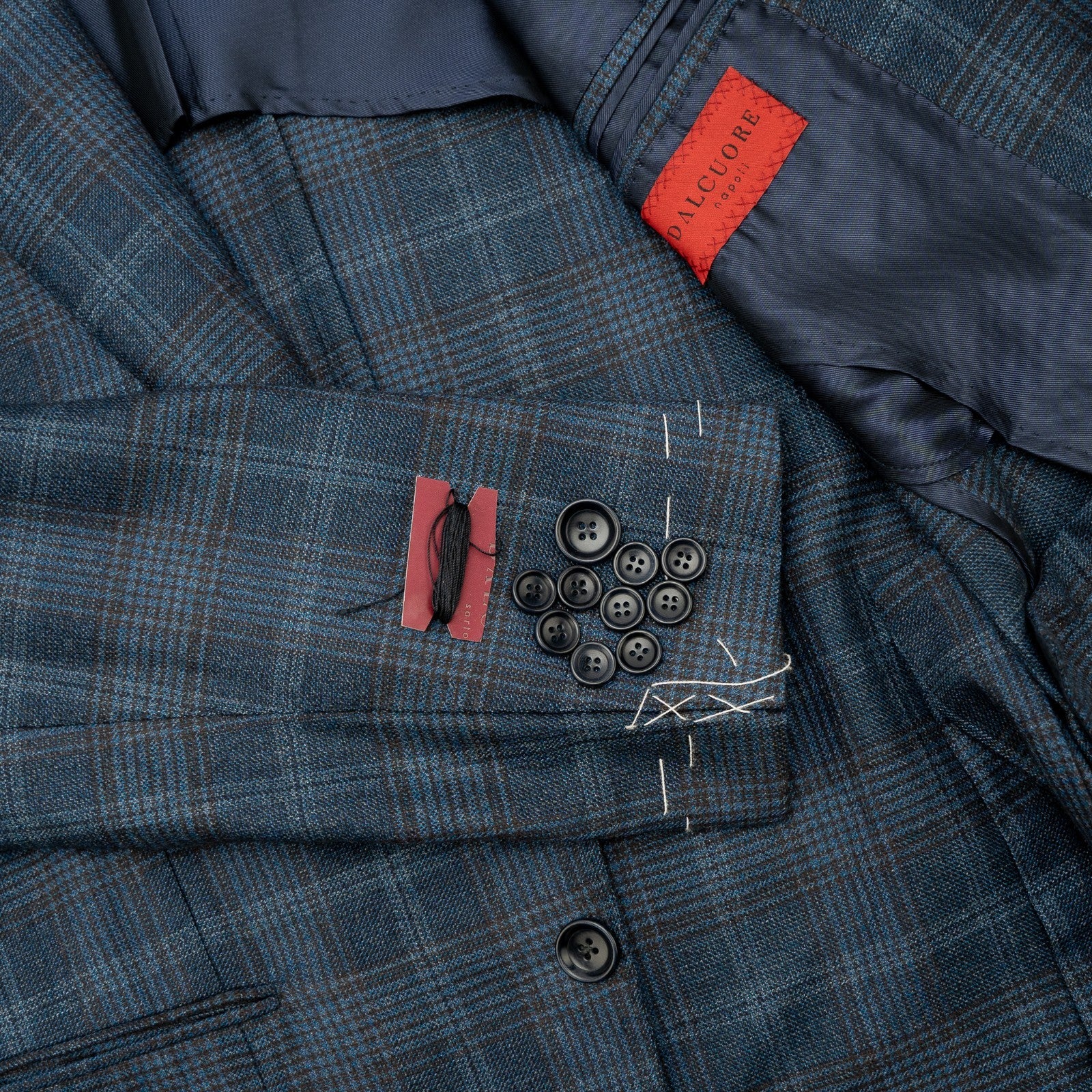Sartoria DALCUORE NAPOLI Total Hand-Sewn Jacket Sport Coat Wool Blue Glen Plaid