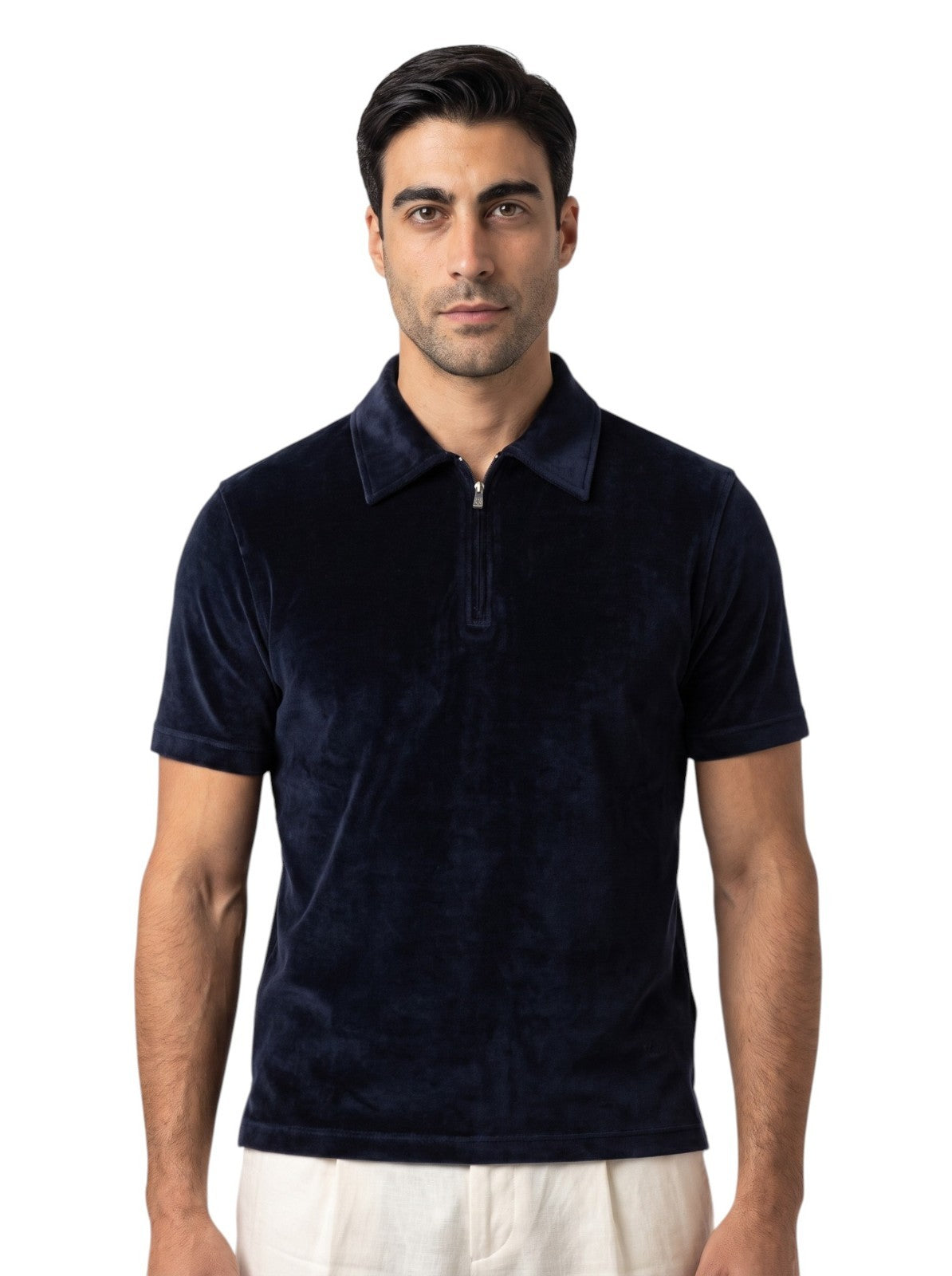 1250$ ISAIA NAPOLI Blue Navy Polo Half Zip Sweater Cotton Cashmere Size M
