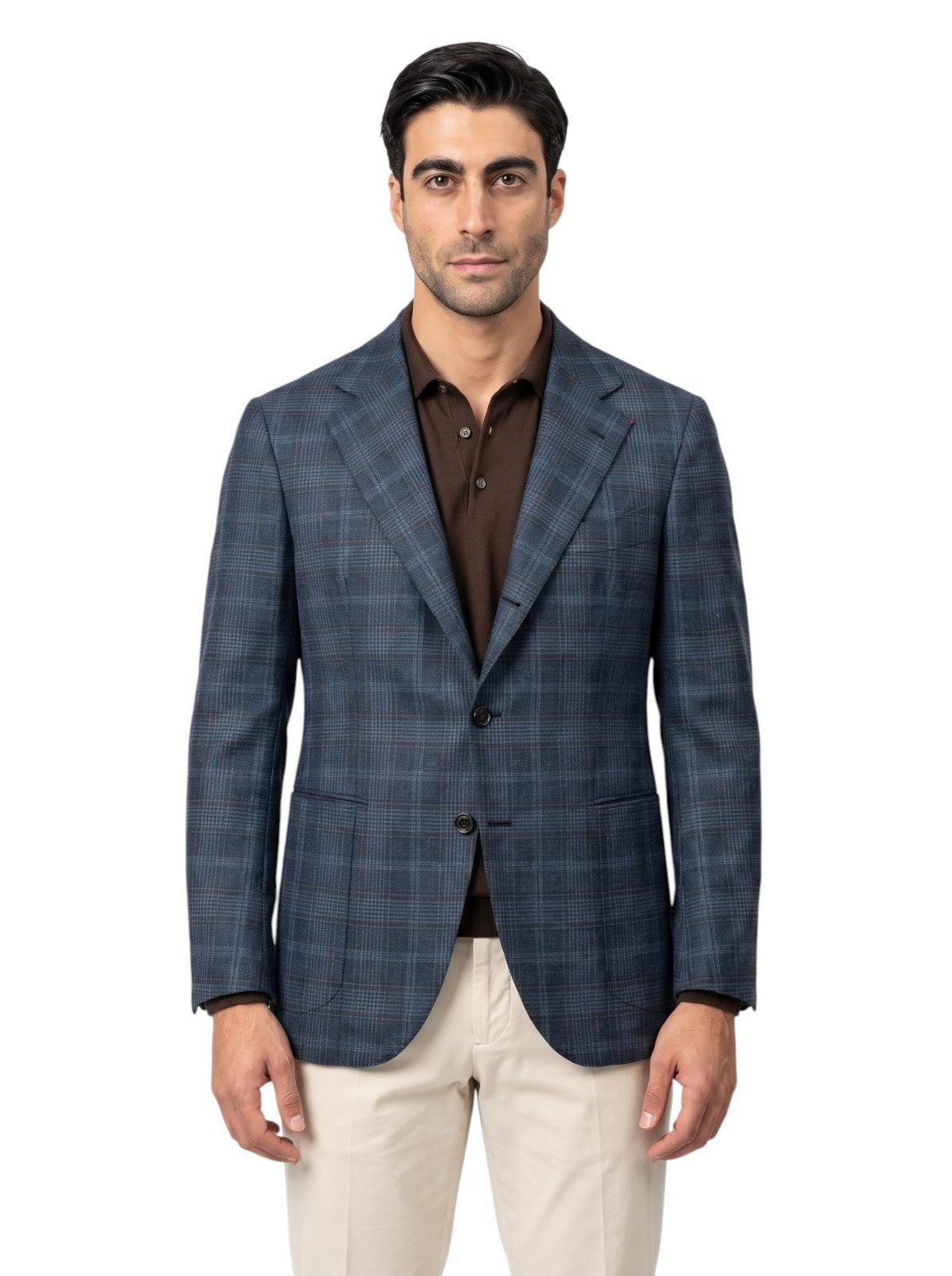 Sartoria DALCUORE NAPOLI Total Hand-Sewn Jacket Sport Coat Wool Blue Glen Plaid