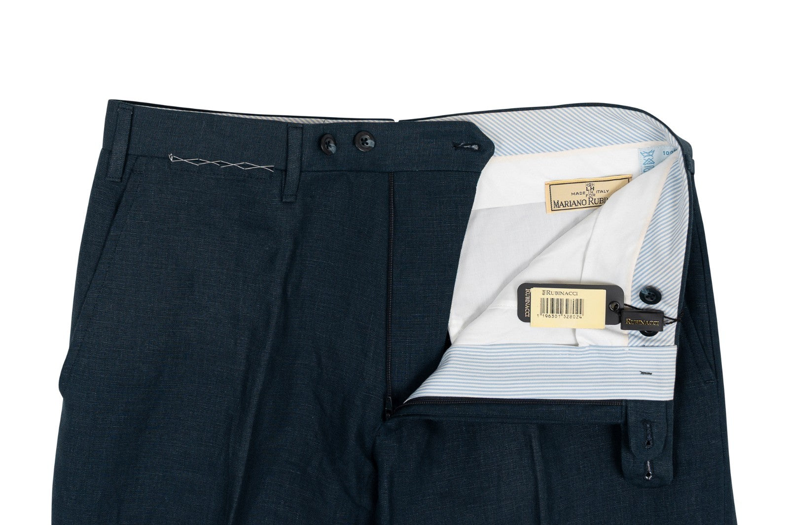670$ RUBINACCI NAPOLI Dark Blue 100% Linen Dress Pant 30 US / 46 EU