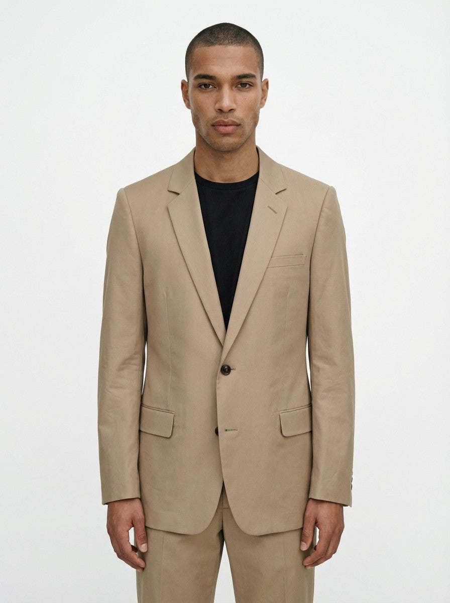 DIOR PARIS Beige Cotton 2 Buttons Suit Runway Style Long Lapel Made in Italy